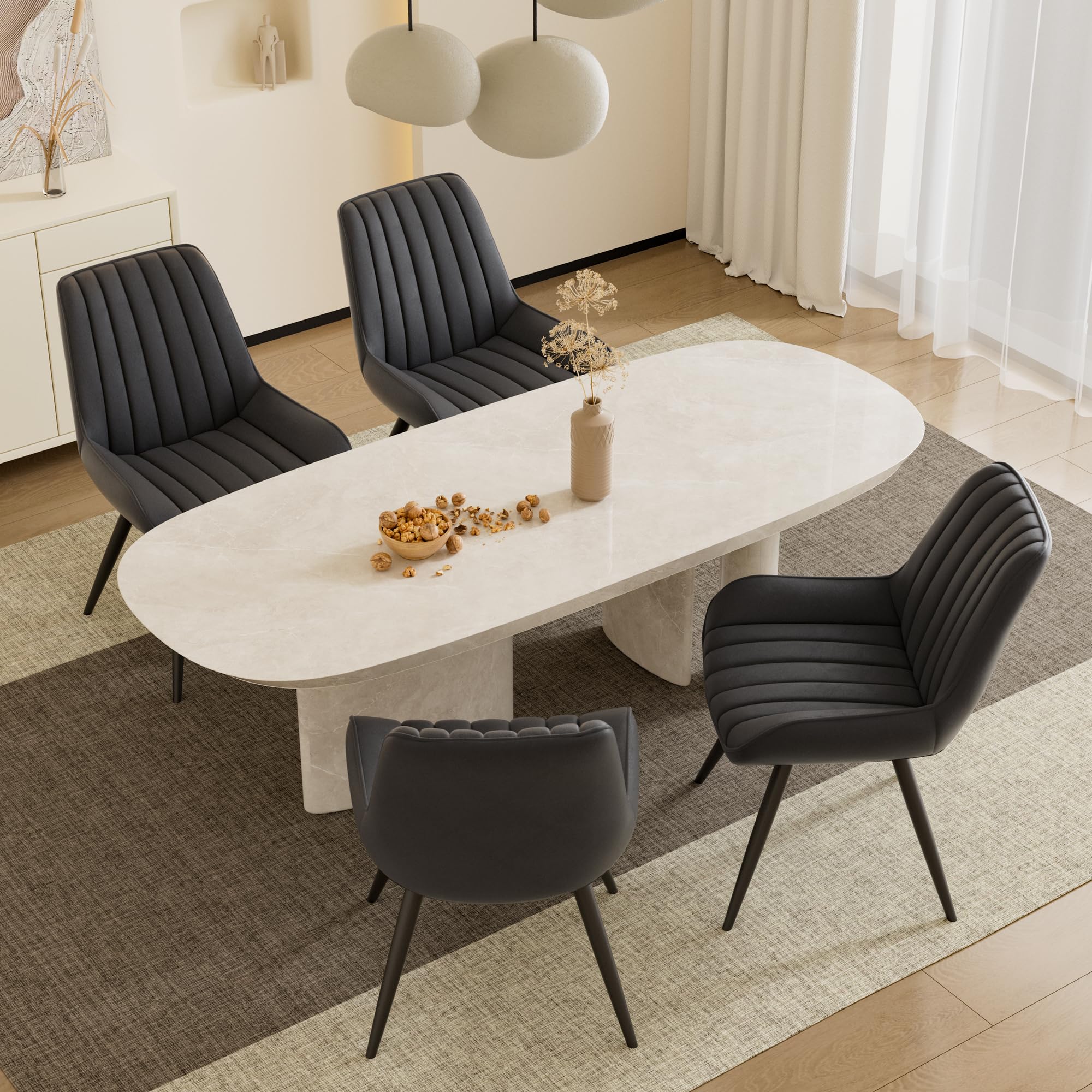 Mid Century Modern Dining Chairs Set of 2 - Upholstered Fabric Kitchen Chairs with Soft Cushion, Comfortable Black Dining Room Chairs for Home & Restaurant Use