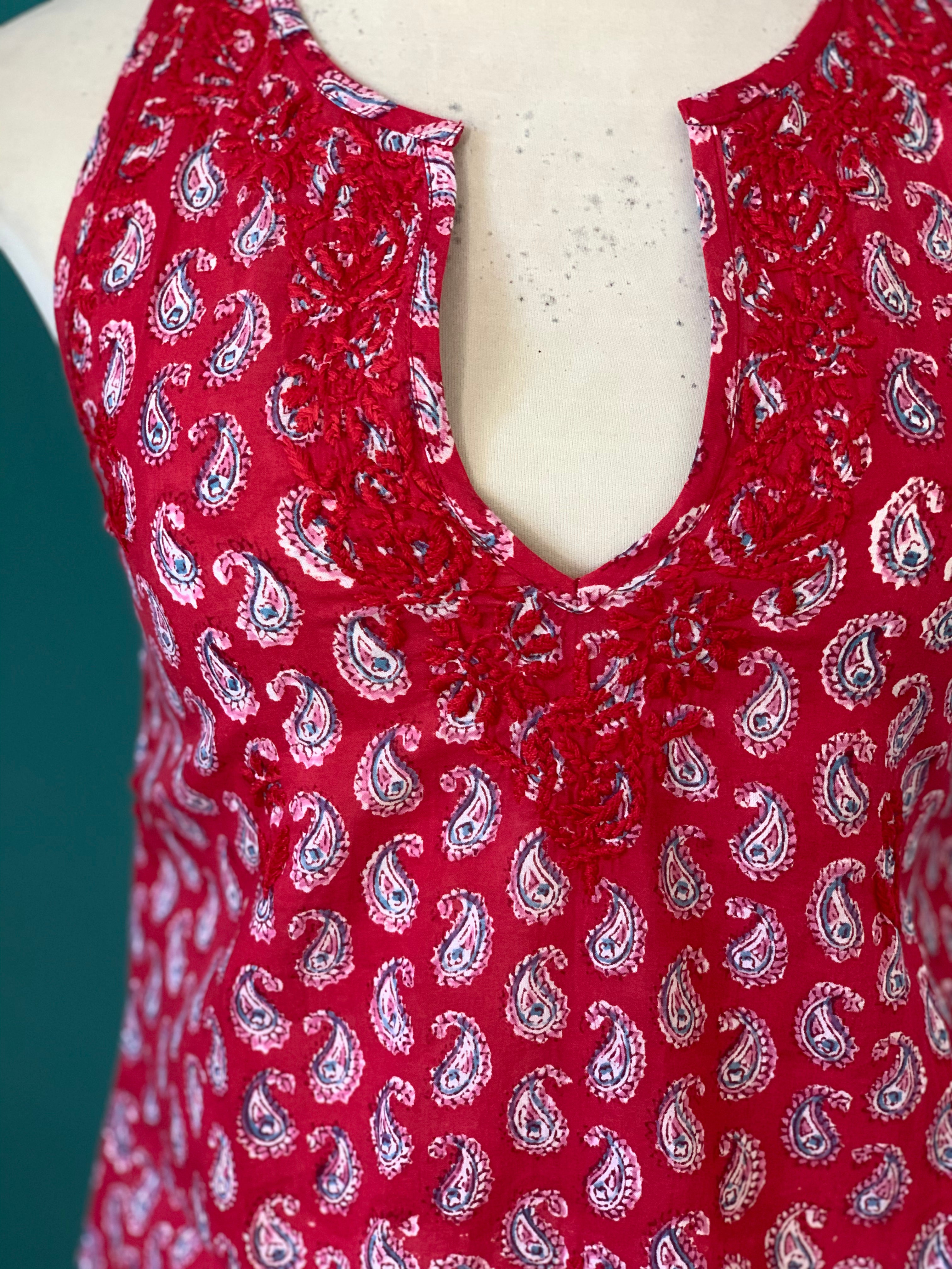 Hand Block Print & Hand Embroidered Short Kurti - Stylish Cotton Ethnic Top for Women | Perfect for Casual Wear, Festivals & Summer Outfits