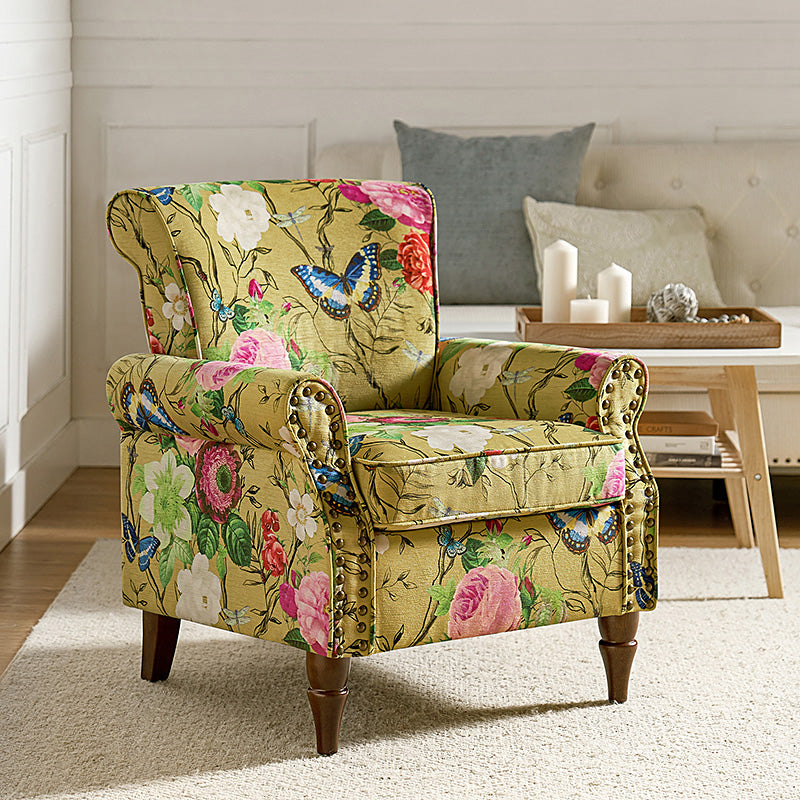 Artemisa Modern Floral Pattern Upholstered Armchair - Comfortable Living Room Accent Chair for Home Office & Lounge Decor