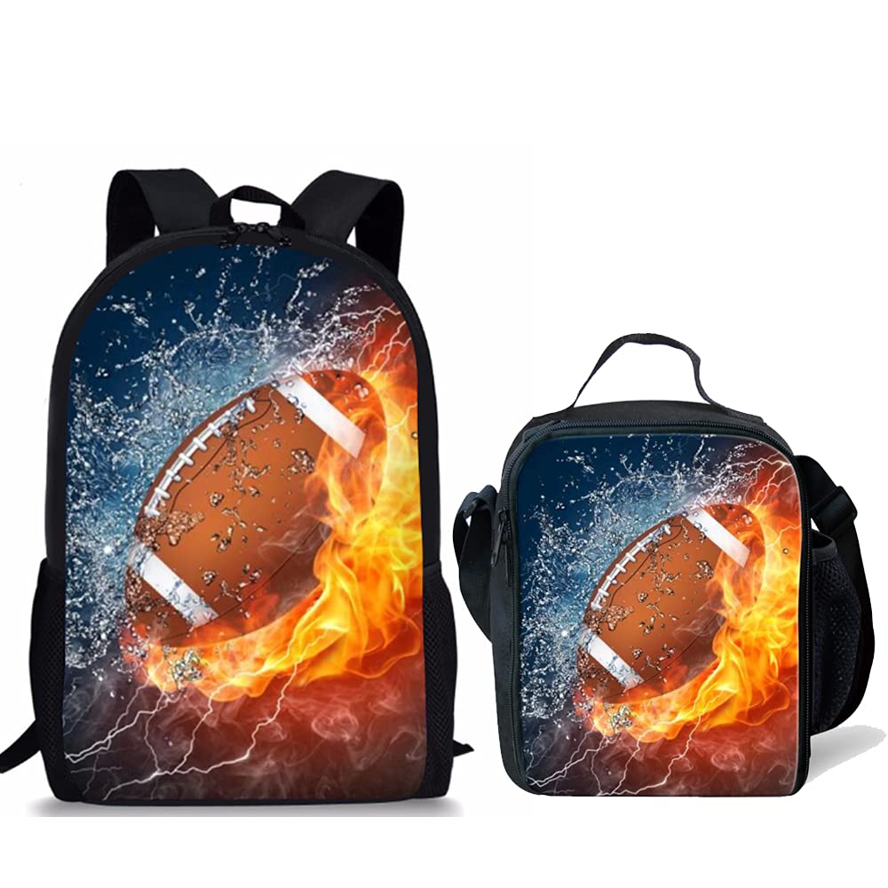 **Durable Lightweight School Backpack with Lunch Box - Cool Football Print Bookbag Set for Students - Perfect for School, Travel & Sports Gifts**