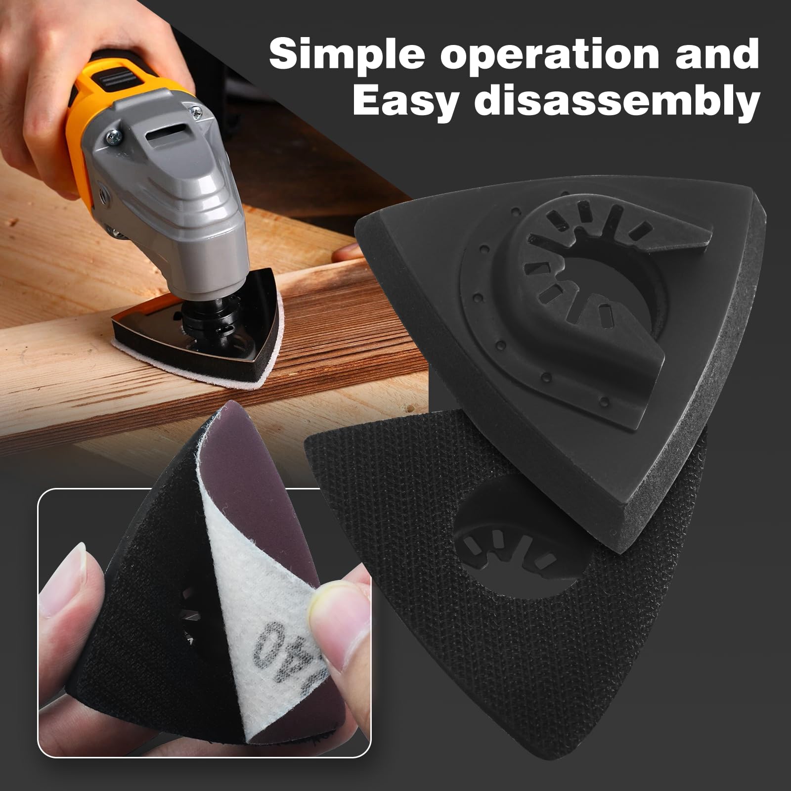 104 Pcs Oscillating Tool Sanding Pads Kit with 4 Triangle Pads & 100 Sandpaper Sheets (60/80/100/120/240 Grits) - 3-1/8