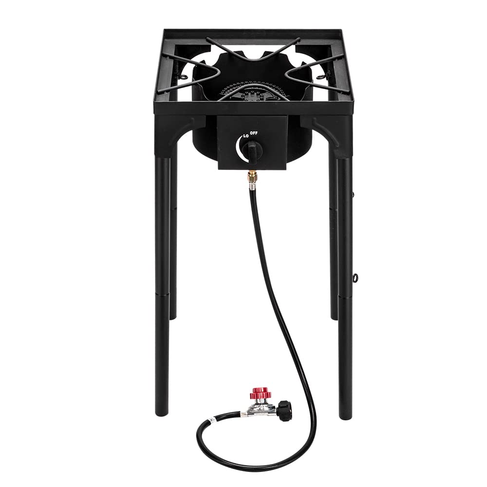 High-Pressure Outdoor Camp Stove - 75,000 BTU Single Burner Propane Gas Cooker with Detachable Legs | Heavy Duty Cast Iron Portable Stove for Camping, Backpacking & Patio Cooking