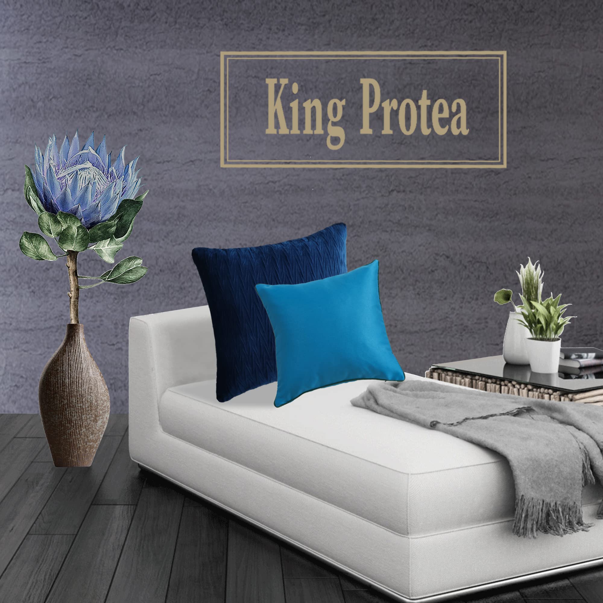 King Protea Blue Atoll Decorative Throw Pillow Covers - Soft Heavy Satin Fabric with Black & White Piping - 18x18 Inch (45x45cm) Square Cushion Cases for Sofa, Couch, Bed & Chair - Set of 2 - Perfect for Living Room Decor, Bedroom Accents & Home Styling