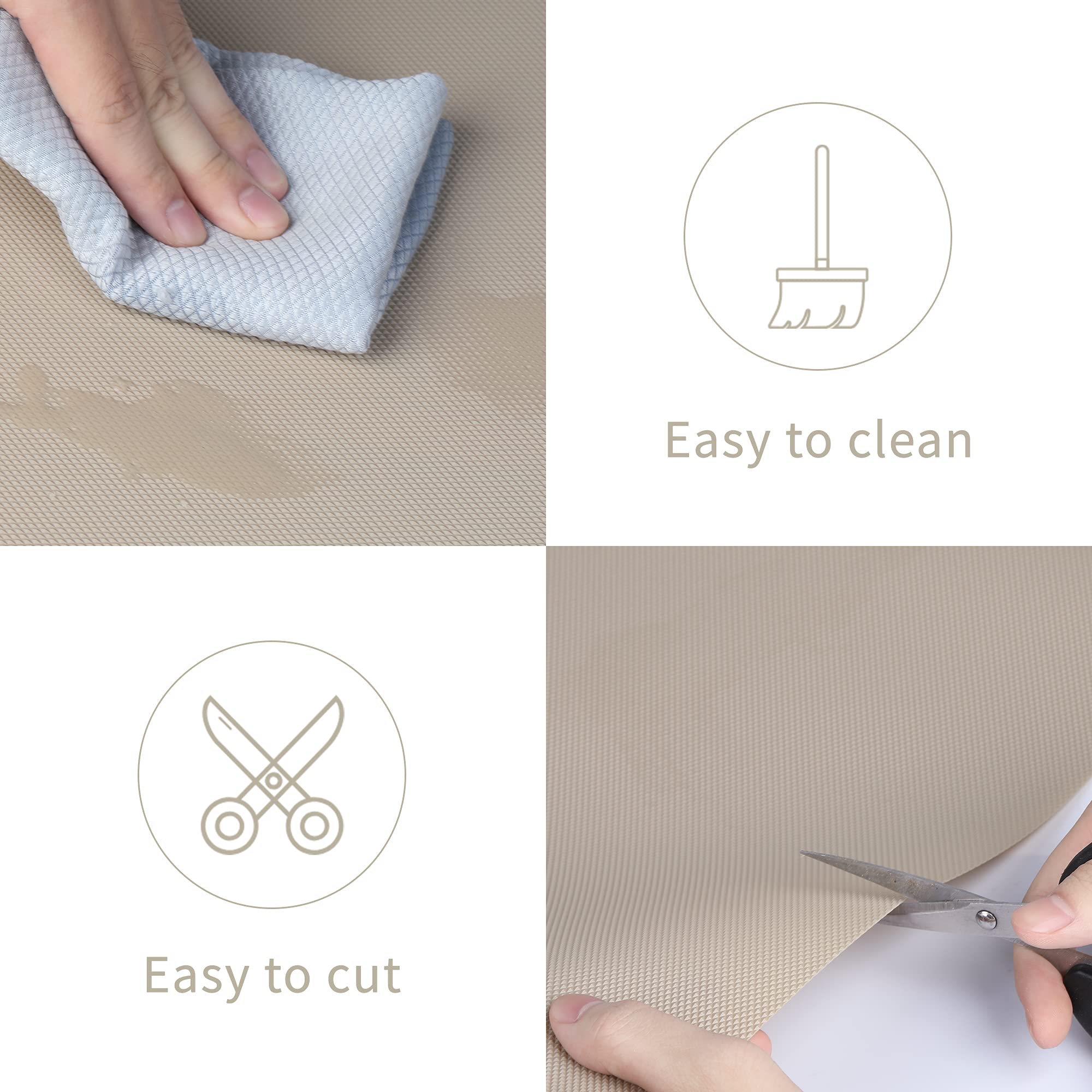 Non-Adhesive Waterproof Kitchen Shelf & Drawer Liners - Durable Refrigerator Mats for Cabinets, Pantry & Shelves | Khaki | Ideal for Food Storage & Organization