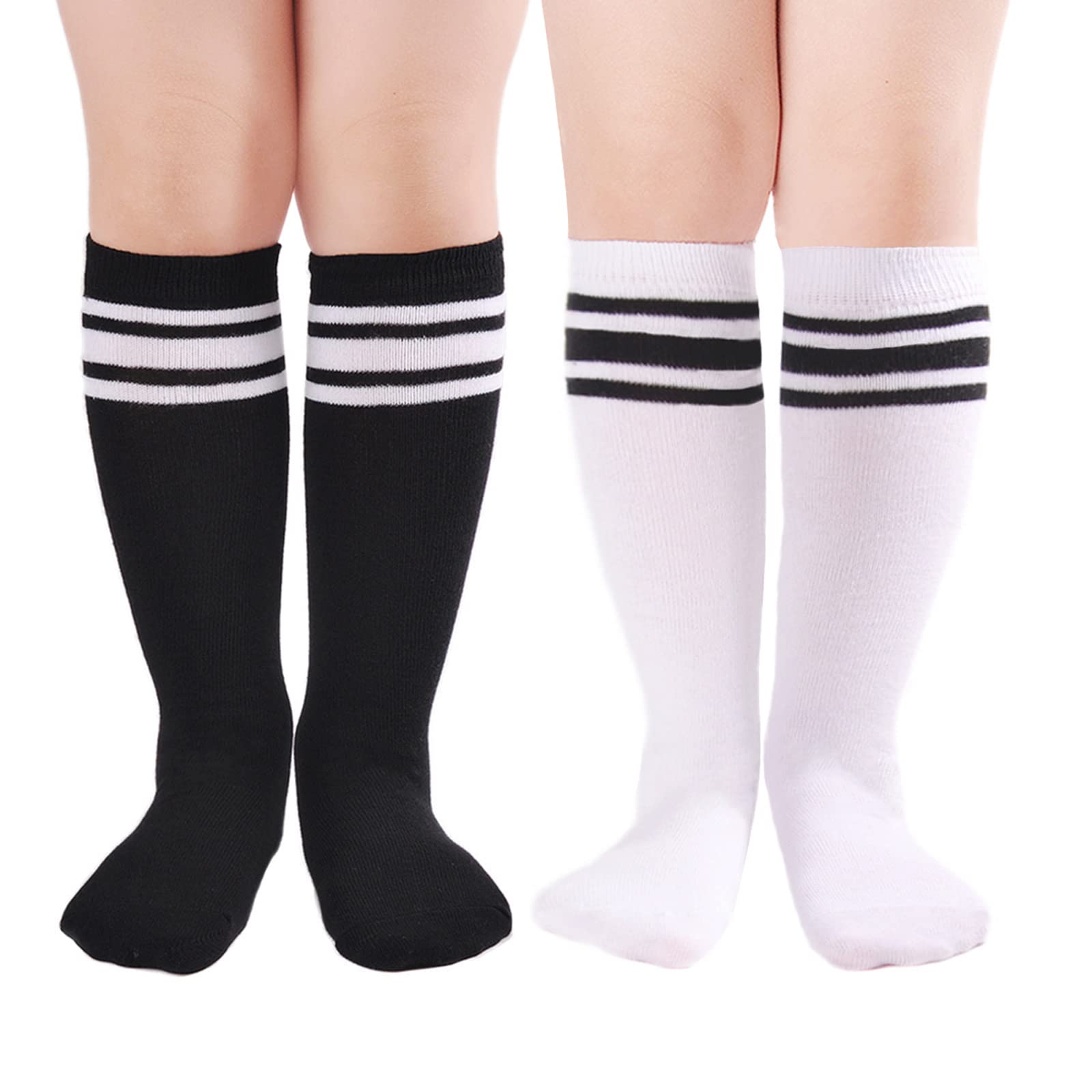 **Kids Soccer Socks - Toddler Striped Knee High Socks (2/3/6 Pairs) - Cotton Sports Socks for Boys & Girls - School Uniform & Team Play Socks**    **Usage Scenarios:** Perfect for school uniforms, soccer practice, team sports, and everyday active wear.