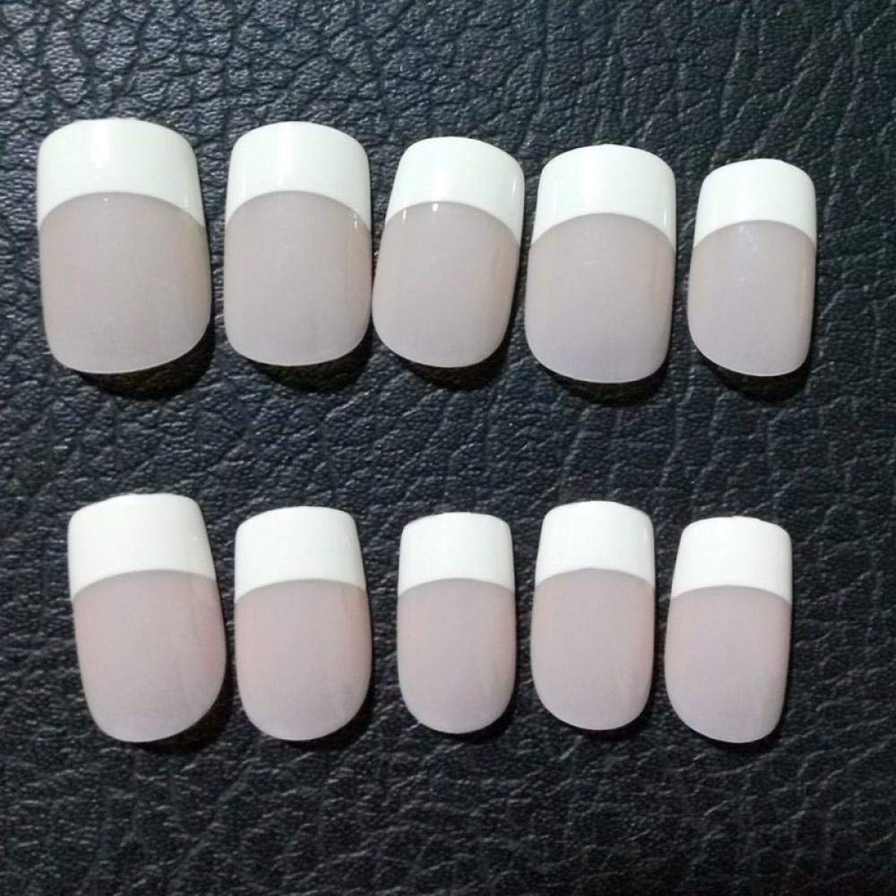 HUJL False Nails - French Classic Fake Nail Tips with Short Flat Top Design | 24pcs Full Coverage Natural Fake Nails for Manicure | Perfect for Daily Wear, Parties & Special Occasions