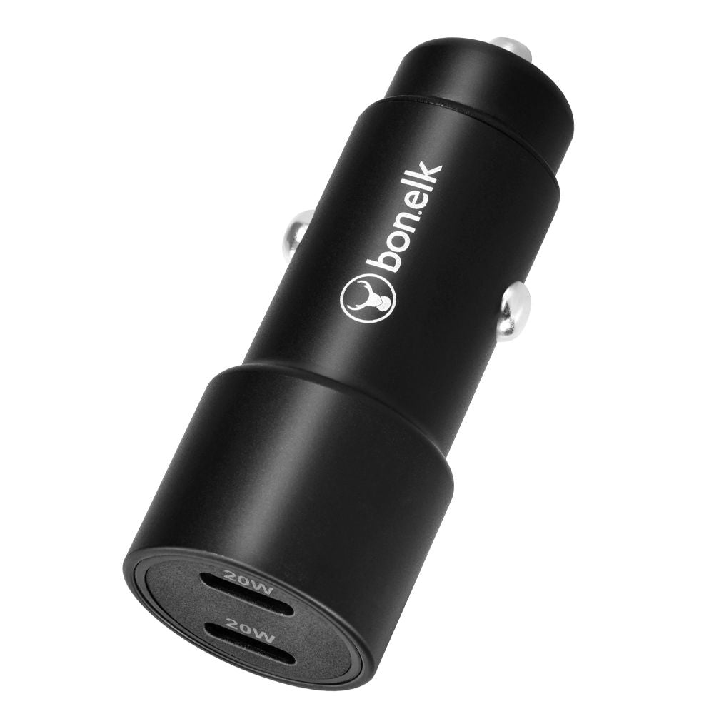 Bonelk Eco Series 38W PD Dual USB C Car Charger Fast Charging - Black | Compatible with iPhone, Samsung, iPad | Perfect for Road Trips & Daily Commute