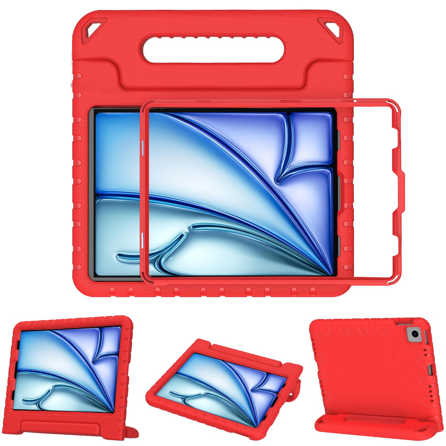 BMOUO Shockproof Kids Case for iPad Air 11-inch M3 (2025) & M2 (2024) | iPad Air 5th & 4th Gen 10.9 Inch | Convertible Handle Stand | Protective Cover for Children | Red | Perfect for School, Travel & Home Learning