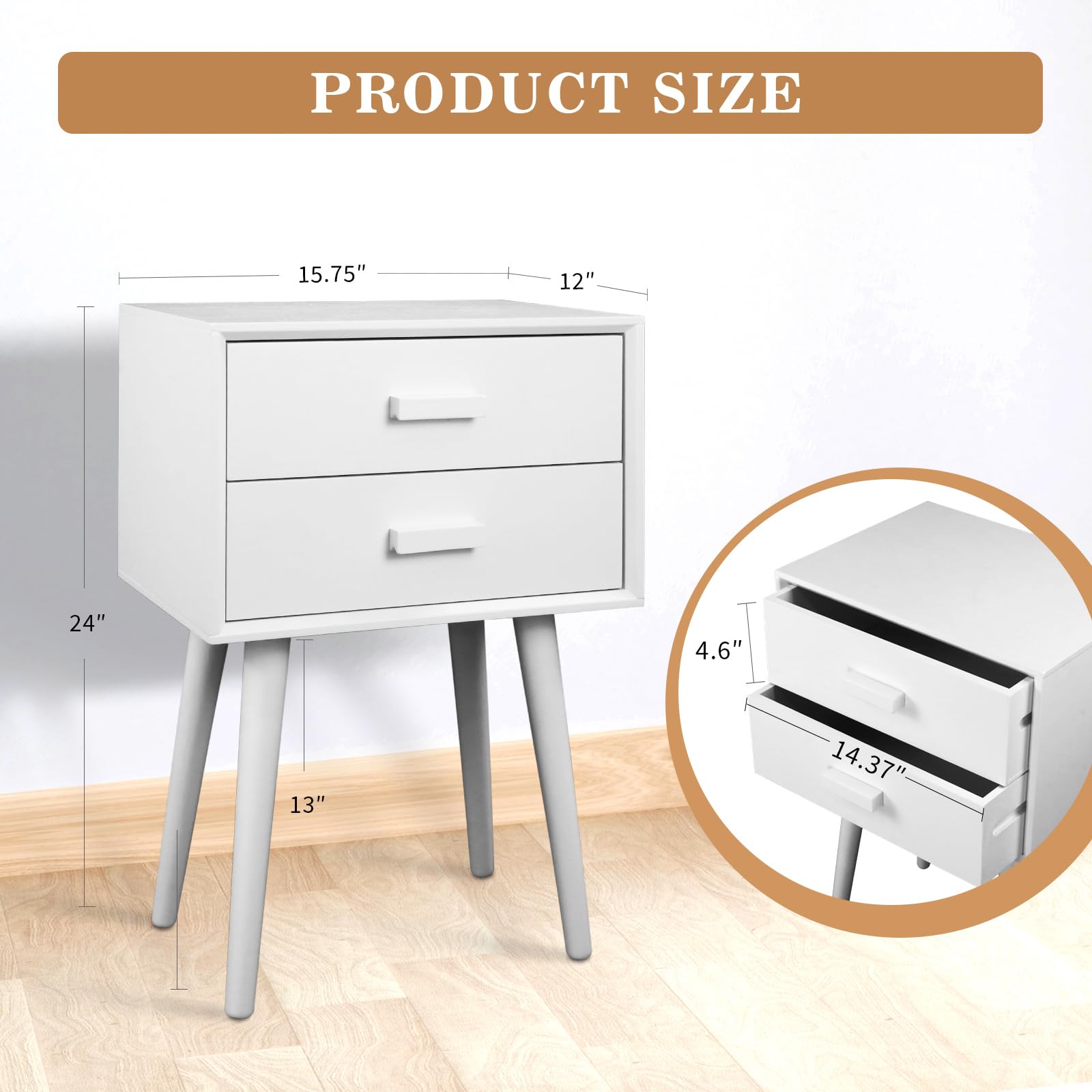 Urbanest Hartford Two Drawer Nightstand - Cream White Bedside Table for Small Spaces, Bedroom Furniture with Storage | Perfect for Apartments, Dorms & Guest Rooms