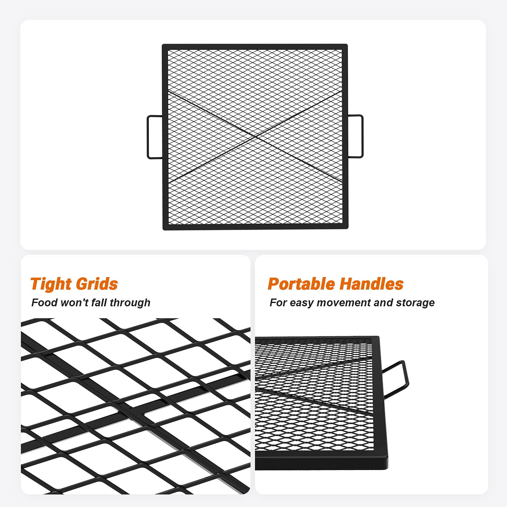 OnlyFire 36-Inch X-Marks Square Fire Pit Cooking Grate - Heavy Duty BBQ Grill Replacement for Outdoor Camping, Backyard, and Patio Cooking