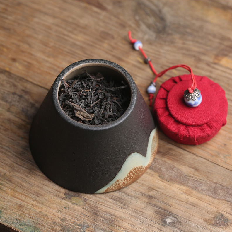 Premium Japanese Mountain Ceramic Tea Caddy - Authentic Handcrafted Green Tea Storage Container for Matcha & Loose Leaf Tea - Perfect for Home, Office & Tea Ceremonies