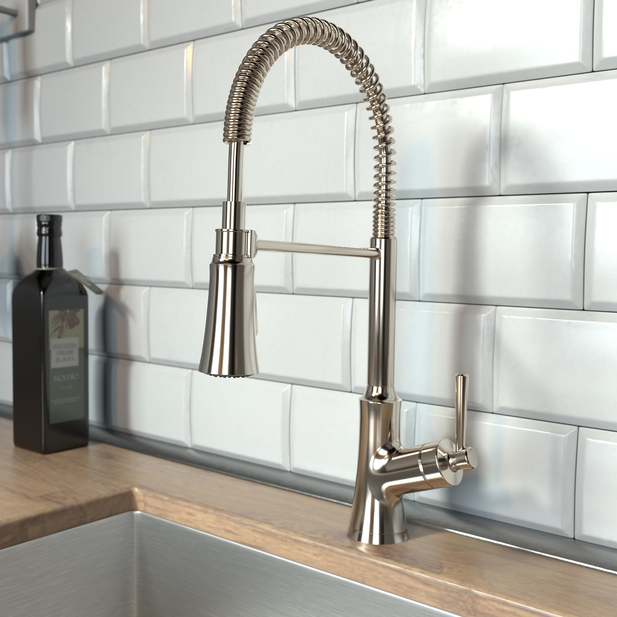 hansgrohe Joleena Brushed Nickel Commercial Kitchen Faucet with Pull Down Sprayer, 19.3-Inches Tall, Polished Nickel 04792830, Ideal for Restaurant and Home Kitchen Sinks