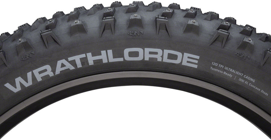 45NRTH Wrathlorde 26x4.2 Tubeless Folding Bike Tire - Black, 120 TPI, 300 XL Concave Carbide Studs for Winter Cycling & Snow Traction | Perfect for Fat Bikes in Extreme Cold Conditions