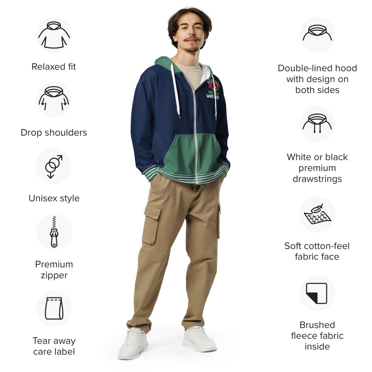 Bigfoot Was Sober Unisex Zip Hoodie - Cozy Pullover Sweatshirt for Men & Women - Perfect for Casual Wear, Outdoor Adventures & Street Style Fashion