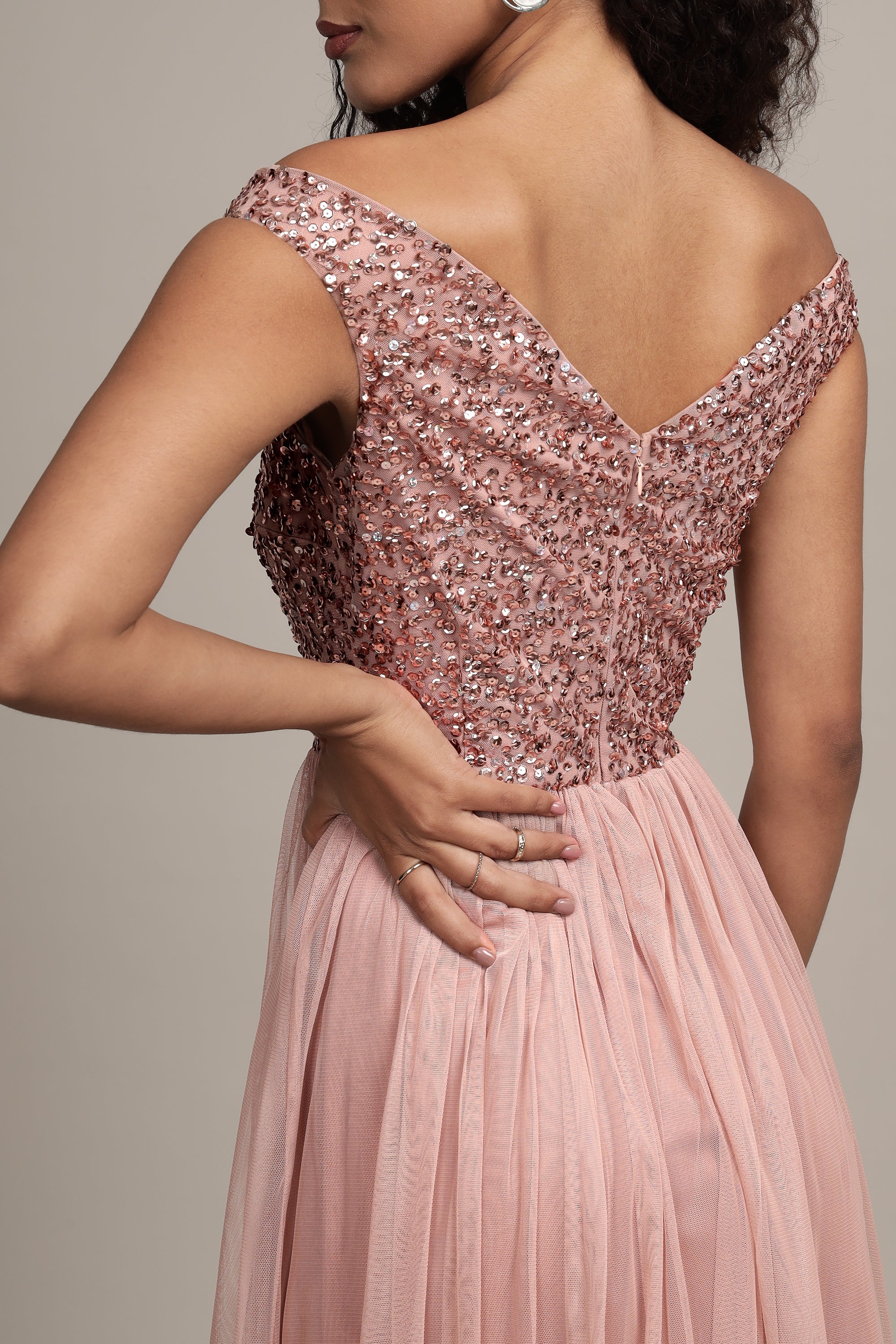 Nina Taupe Embellished Bridesmaid Maxi Dress - Elegant Formal Gown for Weddings, Prom & Special Occasions