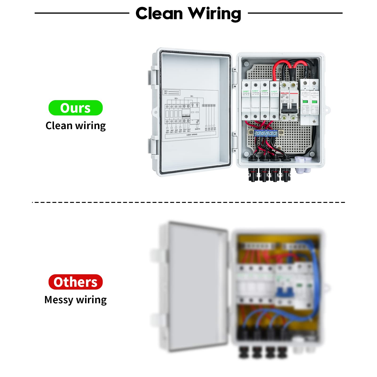 Briidea 4 String Solar Combiner Box with 10A Circuit Breakers & Lightning Arrester - IP65 Waterproof PV Combiner Box for Solar Panel Systems - Perfect for Home, RV & Off-Grid Solar Power Applications