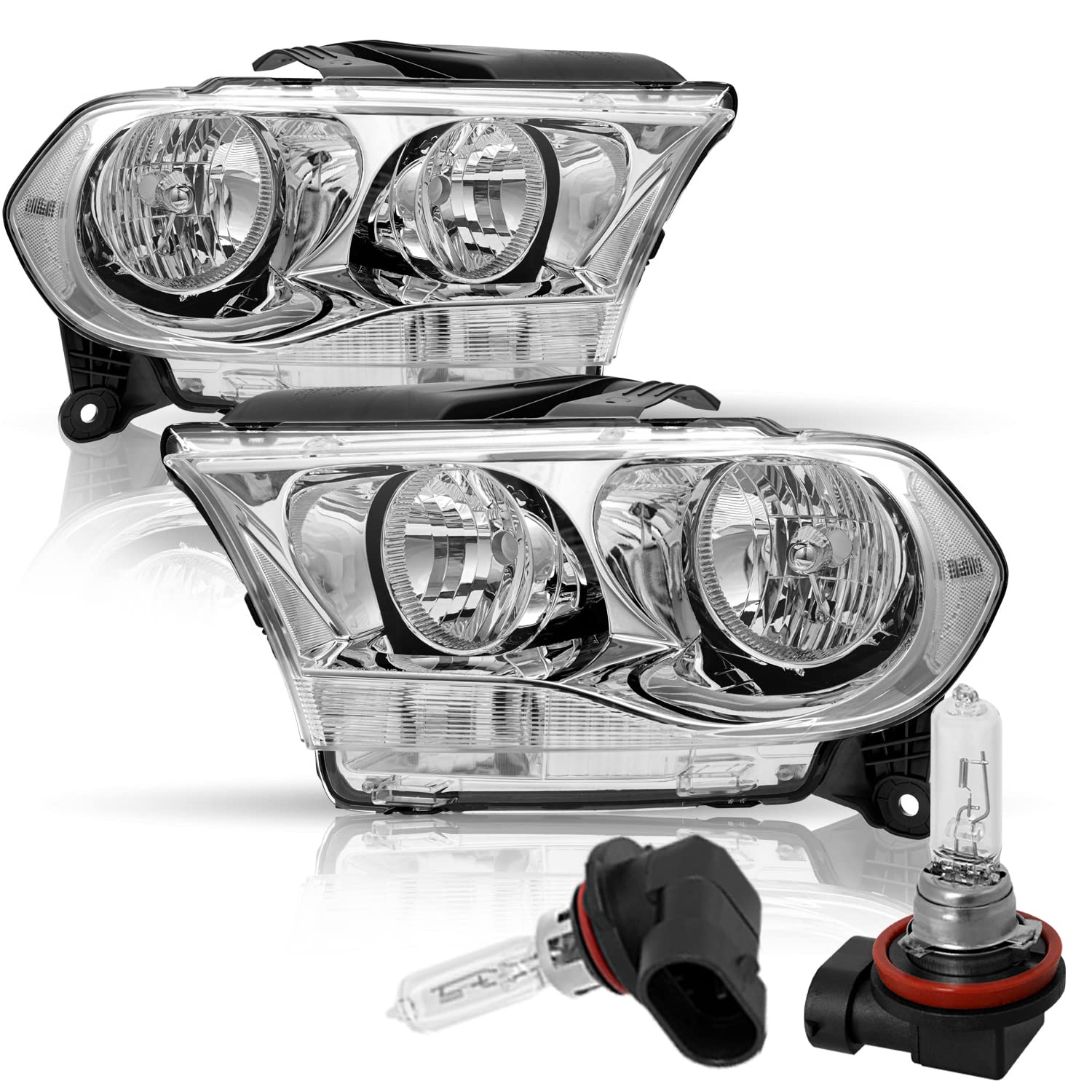 Aosky Headlight Assembly for 2011-2013 Dodge Durango - Chrome Housing with Clear Reflector (Bulbs Included) | Perfect for Night Driving & Off-Road Adventures