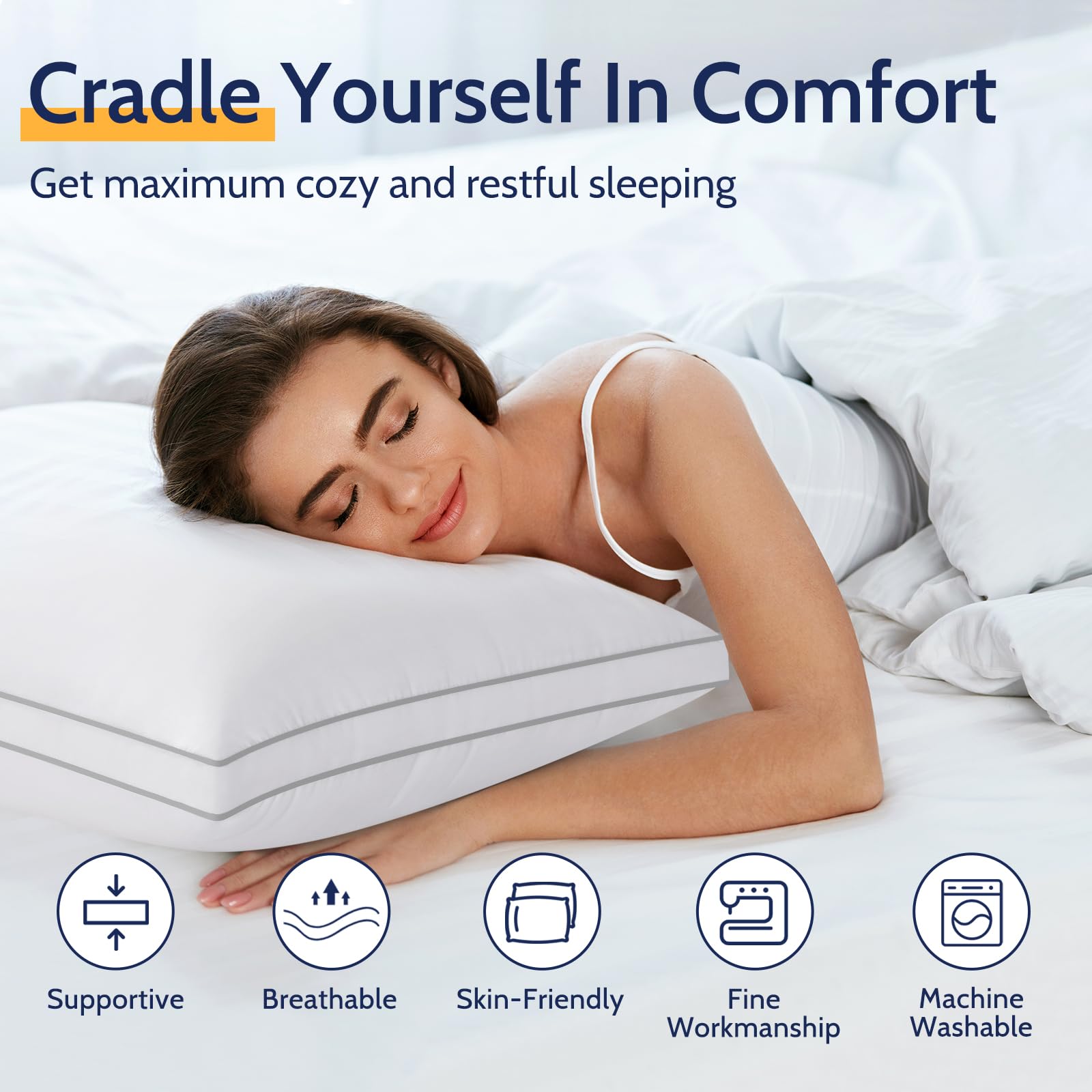 King Size Pillows Set of 2 - Luxury Hotel Quality Bed Pillows for Back, Stomach & Side Sleepers - Soft Down Alternative Support - Machine Washable - Perfect for Home, Hotel & Guest Room Comfort