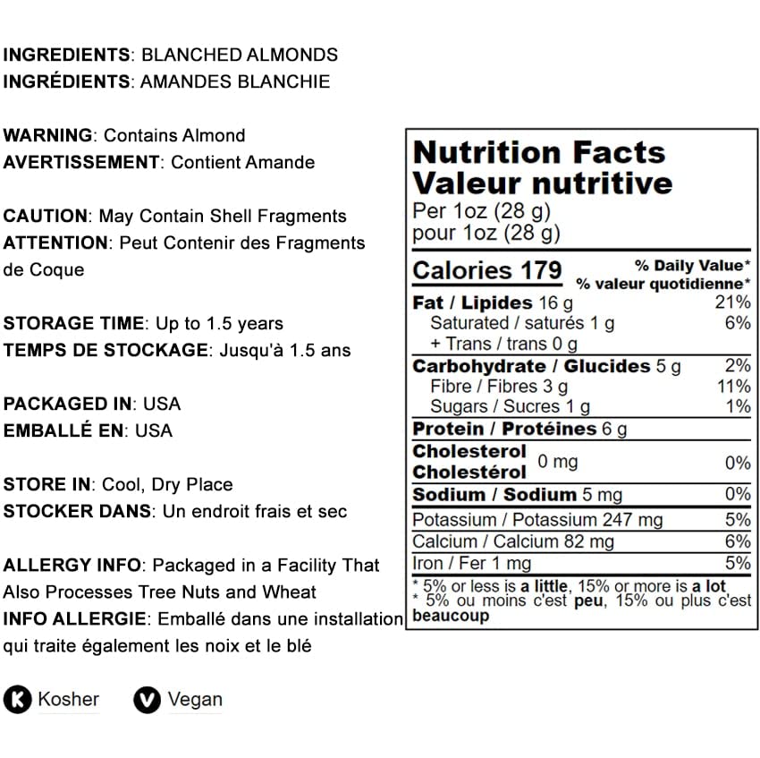 Food to Live - Blanched Slivered Almonds, 12 Pounds | Raw Chopped Almonds | Unsalted, Vegan, Keto & Kosher Certified | High in Protein, Vitamin E & Riboflavin | Perfect for Baking, Cooking, Salads & Healthy Snacks | Bulk Almonds for Meal Prep & Keto Diet