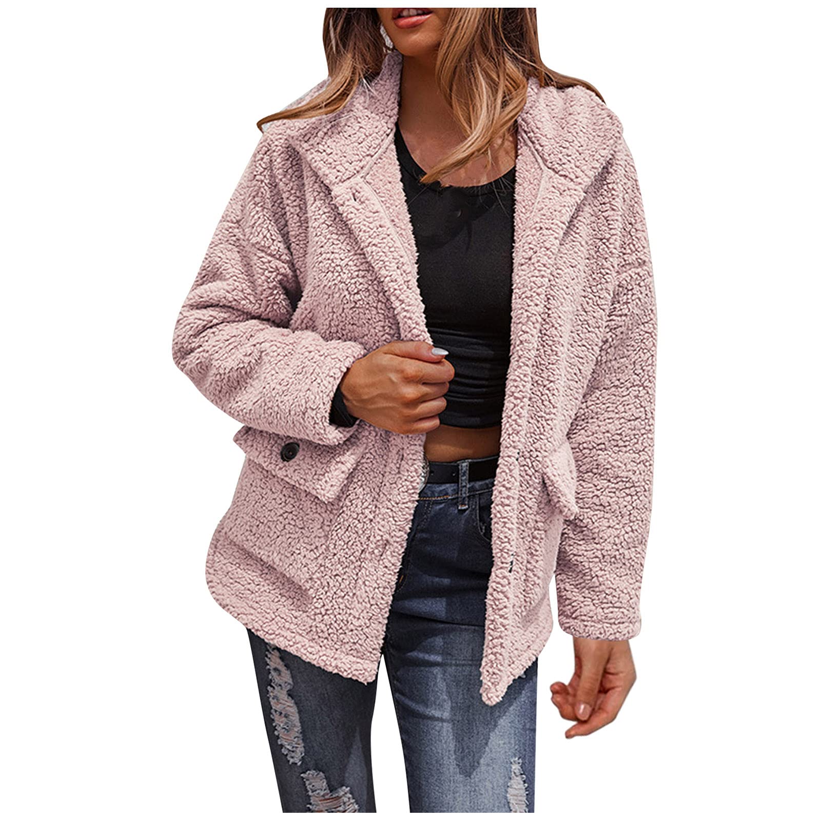 Women's Winter Warm Sweatshirt Coat - Fashionable Turndown Collar Patchwork Long Sleeve Plush Jacket for Cold Weather | Perfect for Outdoor Activities, Casual Wear & Holiday Outfits