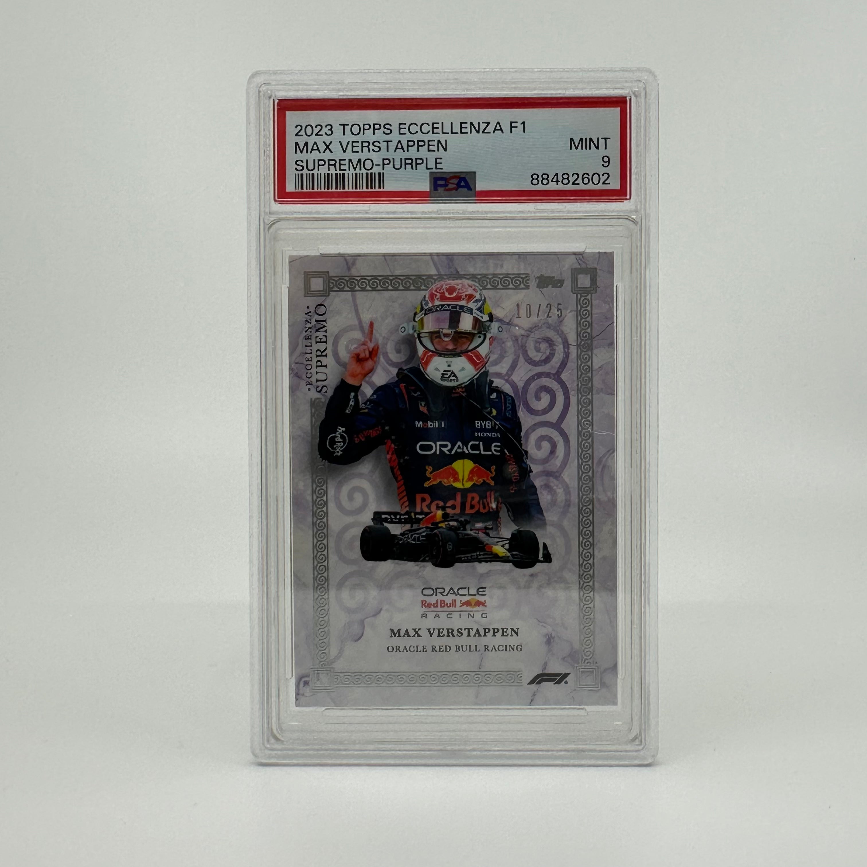 2023 Max Verstappen Eccellenza Supremo PSA 9 10/25 Purple Trading Card - Perfect for F1 Collectors, Racing Memorabilia Displays & Sports Card Investments