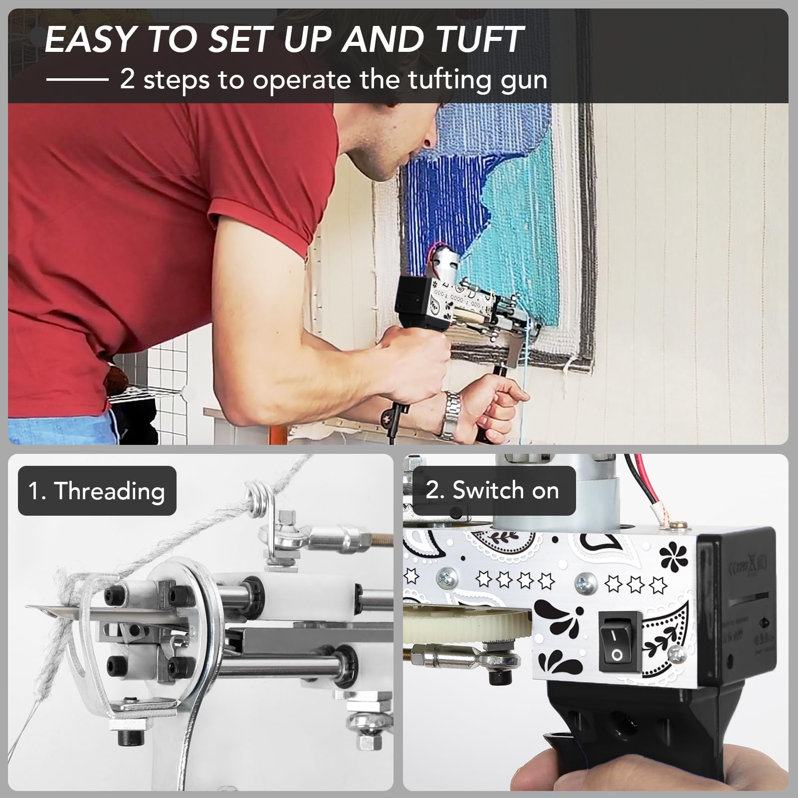 Justuft Rug Tufting Gun Kit - 2-in-1 Carpet Trimmer & Rug Shaver Machine with Punch Needle Supplies & Cloth (Black) | DIY Carpet Making, Home Decor Projects, Craft Workshop Essentials