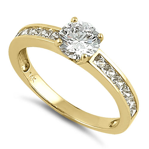 14K Yellow Gold Round 6mm Cubic Zirconia Engagement Ring for Women - Classic Solitaire Wedding Band, Anniversary Gift, Promise Ring for Her - Perfect for Proposals, Bridal Jewelry & Special Occasions