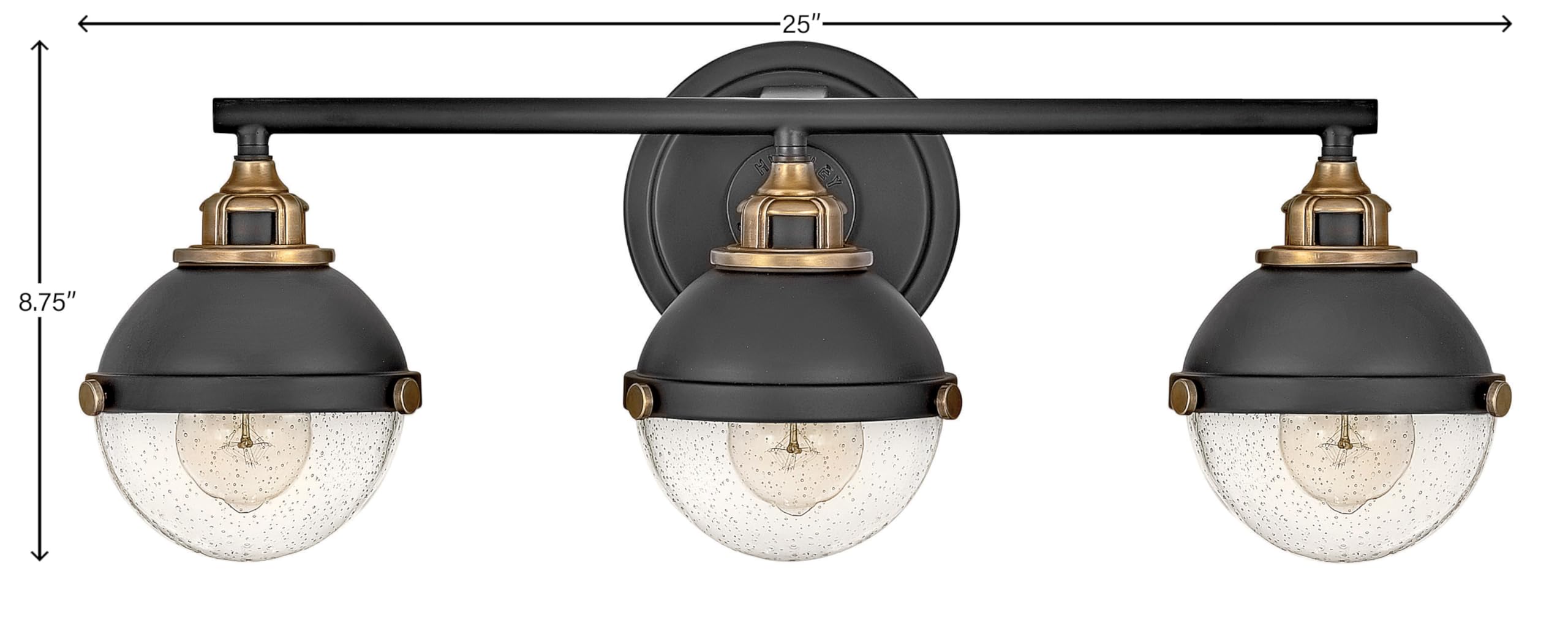 Hinkley Fletcher 3-Light Bathroom Vanity Light Fixture with Dome Shade & Clear Seedy Glass - Black & Heritage Brass Accents - Perfect for Bathroom, Powder Room & Dressing Room Lighting
