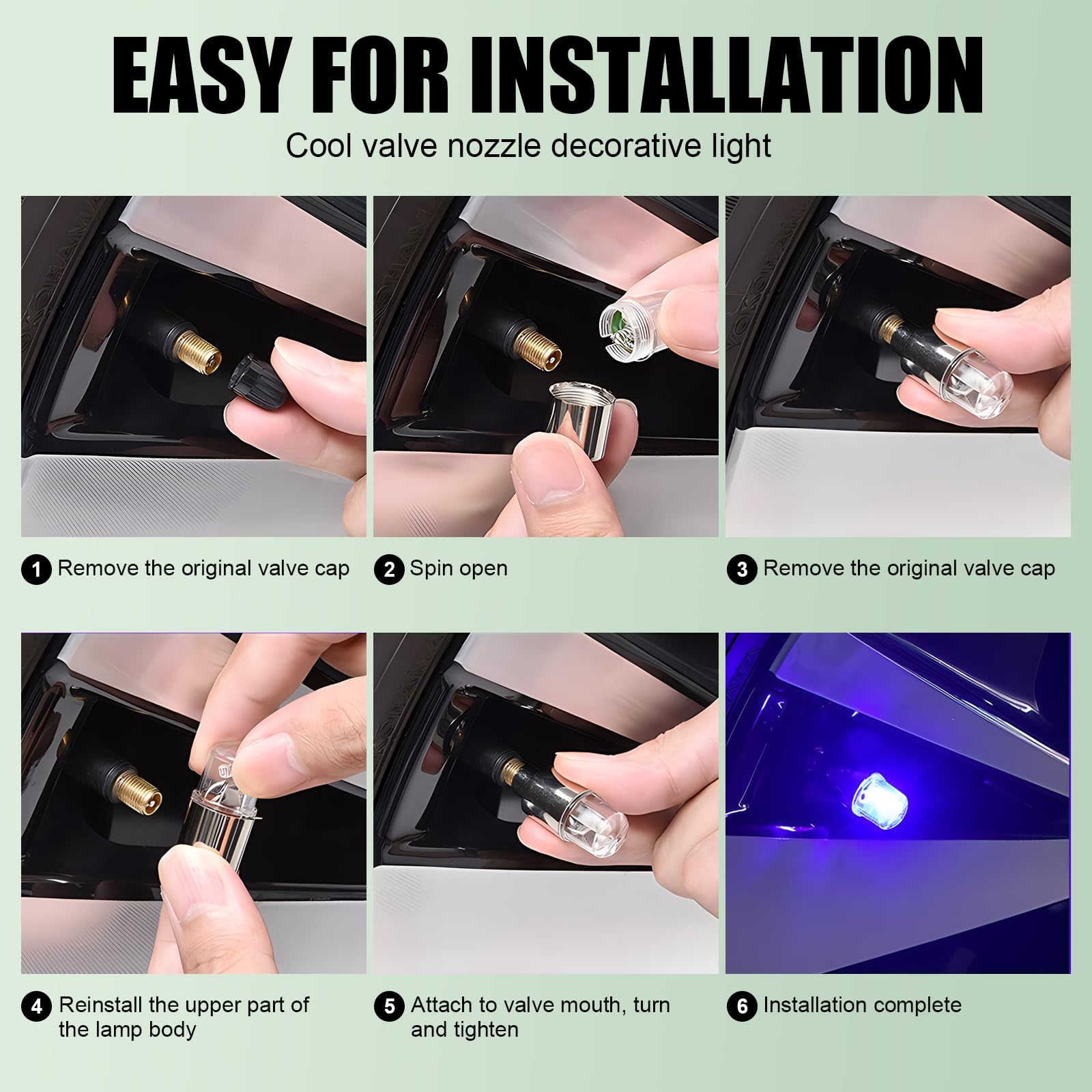 6 PCS Waterproof PVC Car Tire Lights - Universal LED Flash Light Bulb Replacement for Car, Truck, SUV, Motorcycle & Bike - Durable Metal Vehicle Tire Decoration Accessories (Green) - Perfect for Night Rides, Car Shows & Custom Vehicle Lighting