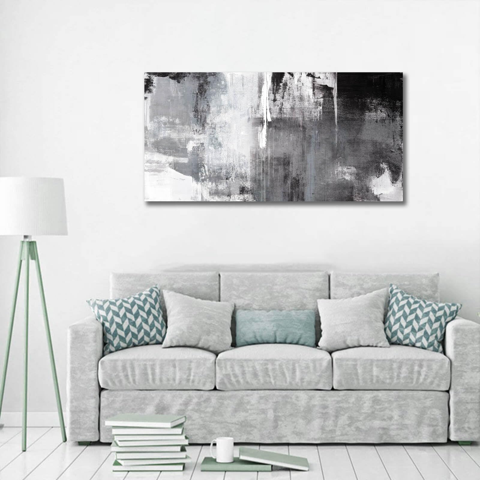 Abstract Black White Wall Art - 20x40 Canvas Painting for Bedroom & Office Decor