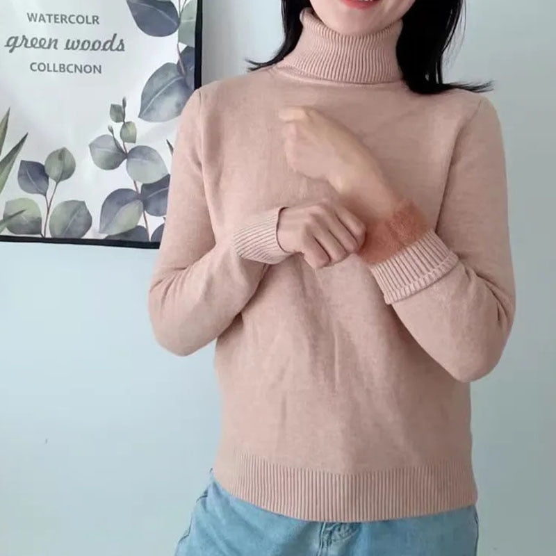 Women's Thick Velvet Turtleneck Sweater - Warm Winter Pullover for Casual Outfits & Holiday Parties