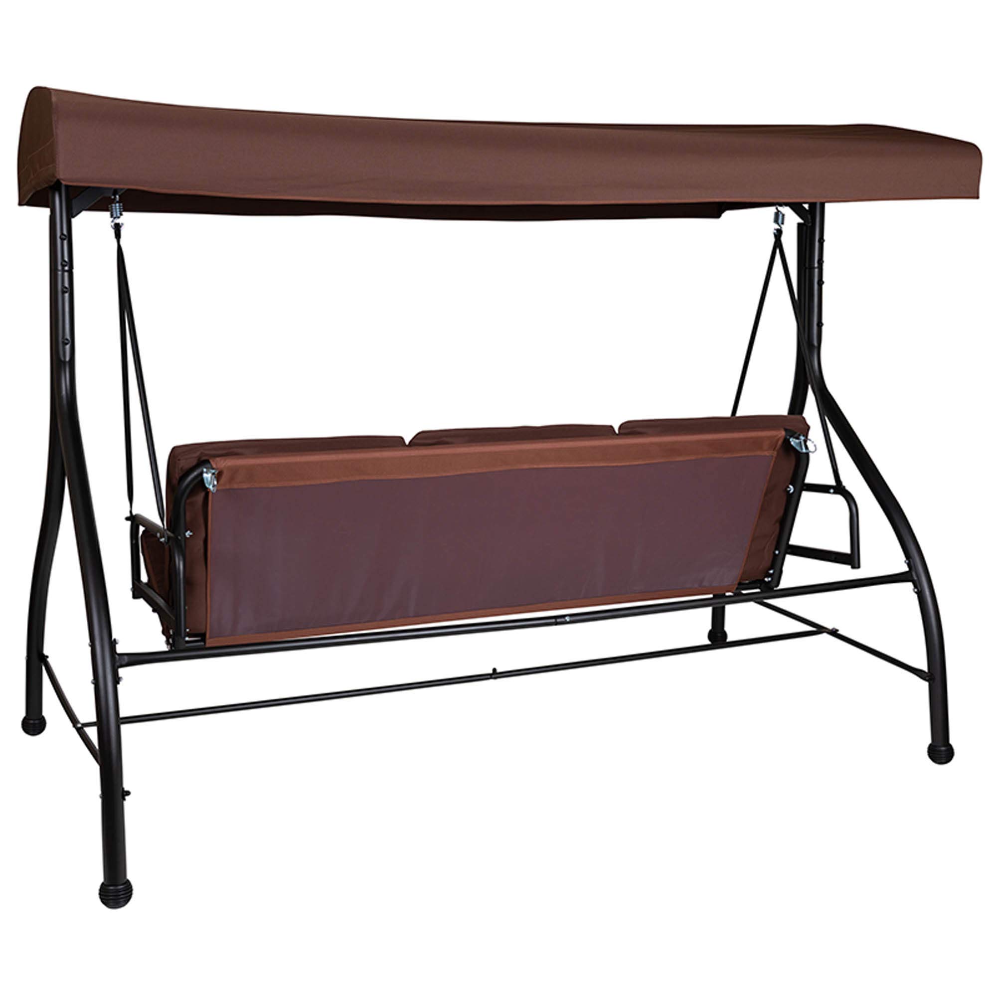 Flash Furniture Tellis 3-Seat Outdoor Steel Patio Swing with Canopy & Cushions - Convertible Hammock Swing Bed in Brown - Perfect for Backyard, Garden, and Poolside Relaxation