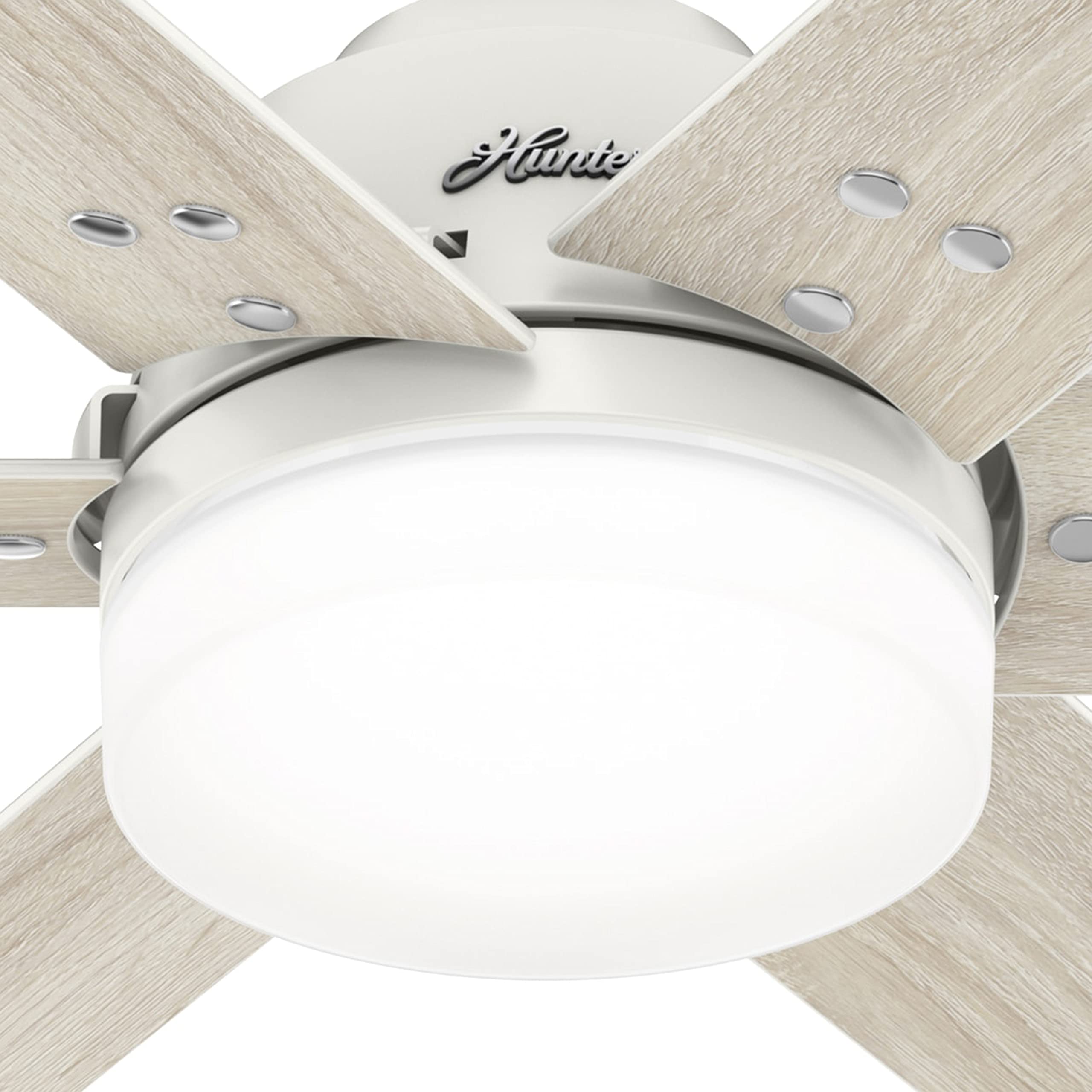 Hunter Fan 44 Inch White Indoor Ceiling Fan with Light Kit & Remote Control - Energy Efficient Quiet Blades for Bedroom, Living Room & Office (Renewed)