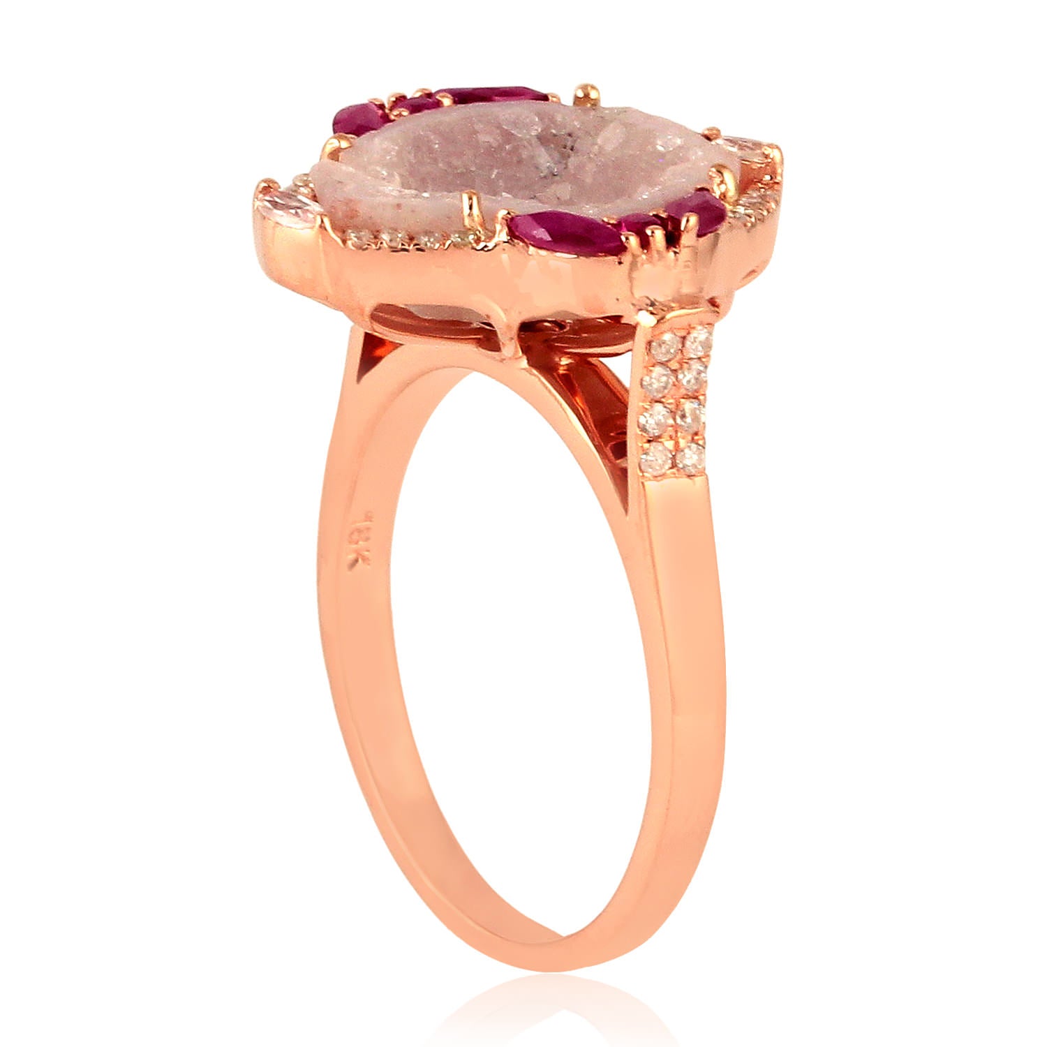 Exquisite 18K Rose Gold Ring with Marquise Sapphire, Ruby & Diamond Geode Design - Perfect for Engagement, Anniversary & Special Occasions