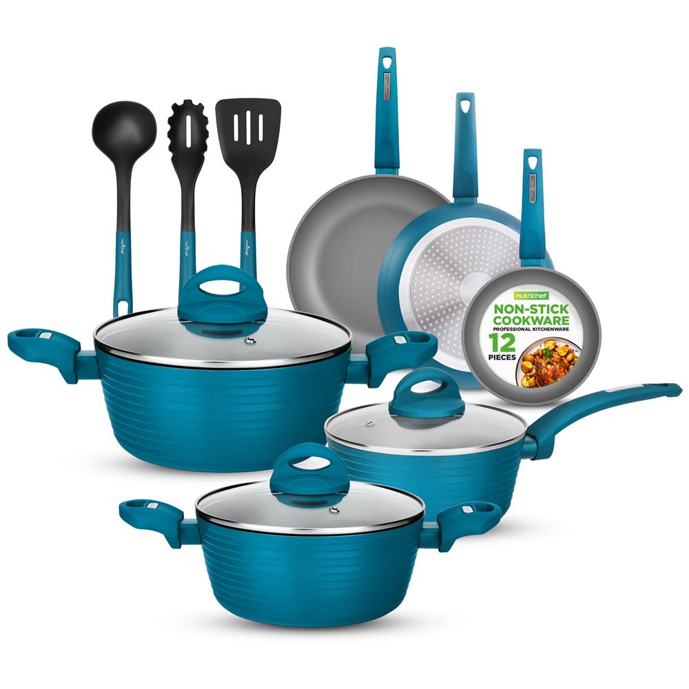 Premium 10-Piece Nonstick Cookware Set for Home Kitchen - Pots & Pans with Glass Lids for Frying, Boiling & Cooking | Perfect for Gas, Electric & Induction Stoves