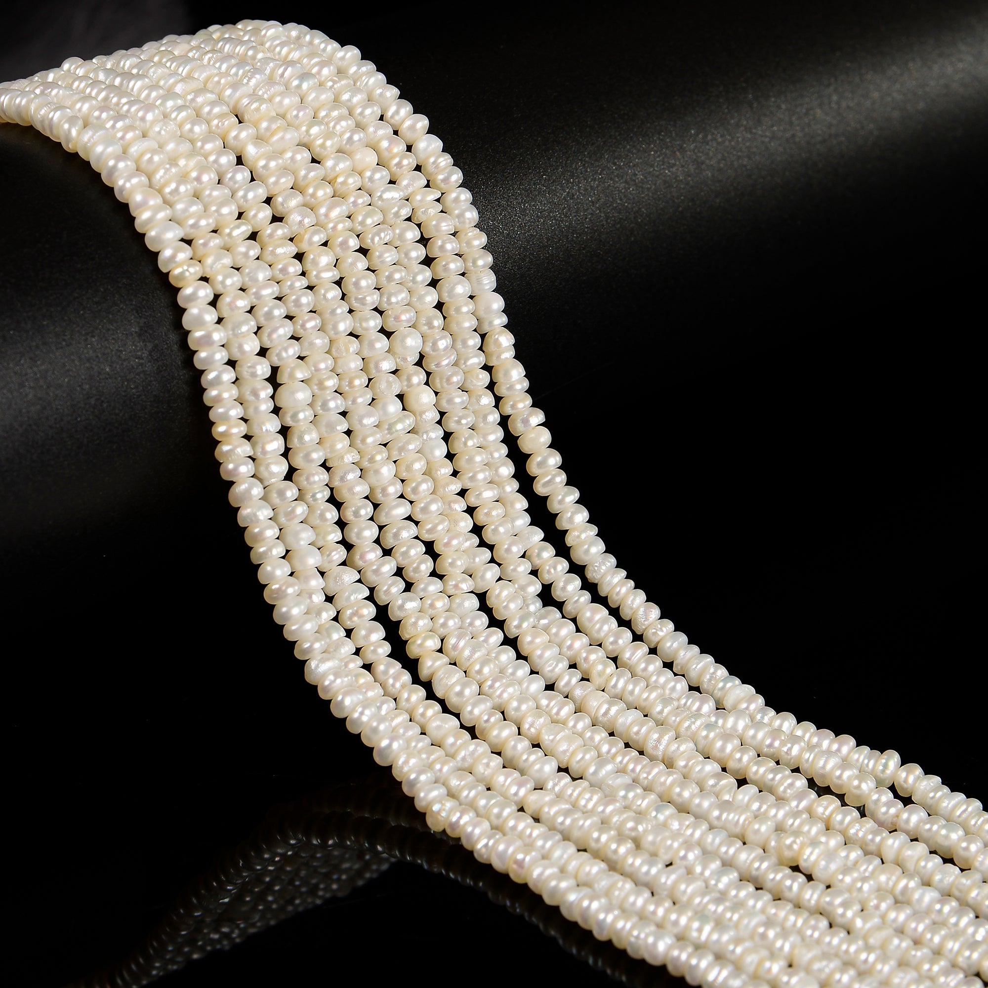 Premium AAA Grade White Freshwater Pearl Smooth Rondelle Button Beads 2x4mm 14