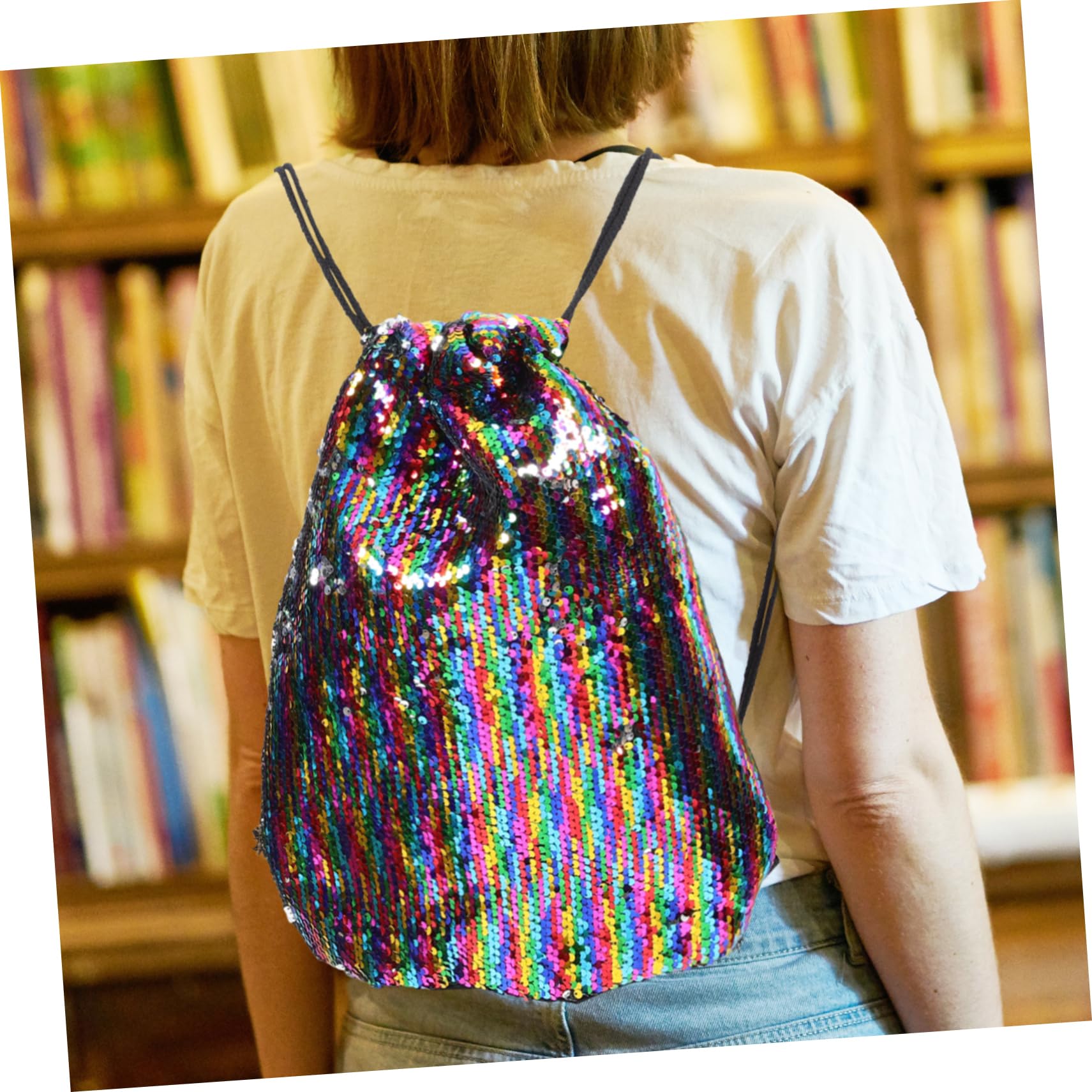 Sparkly Sequin Drawstring Backpack for Women & Men - Lightweight Gym Bag for Sports, Swimming, Travel & Outdoor Activities - Water-Resistant Polyester Mesh Storage Pouch - Perfect for Fitness, Beach, Yoga & Festival Use