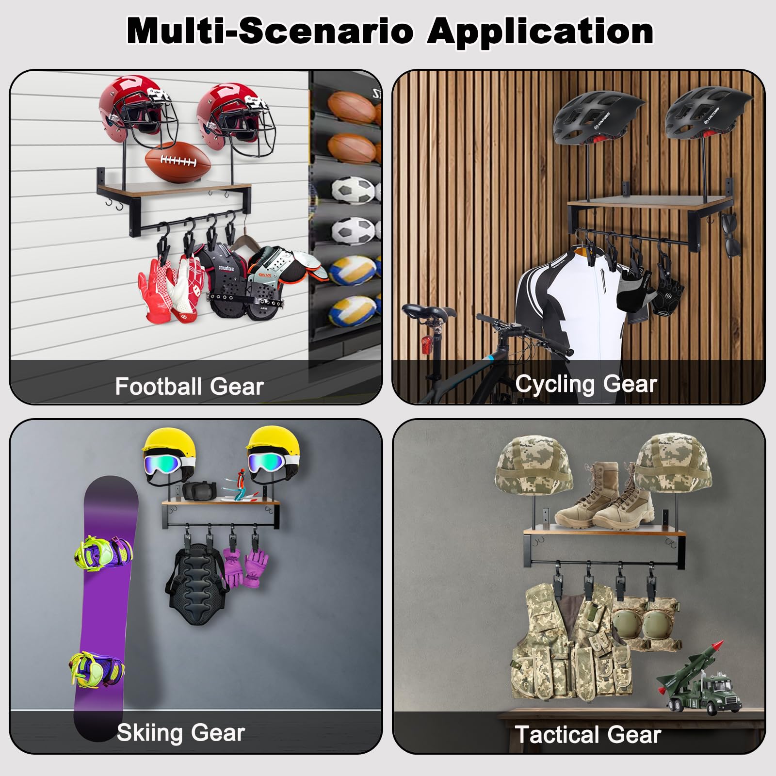 Motorcycle Helmet Wall Mount - Double Helmet Rack for Football & Bike Storage