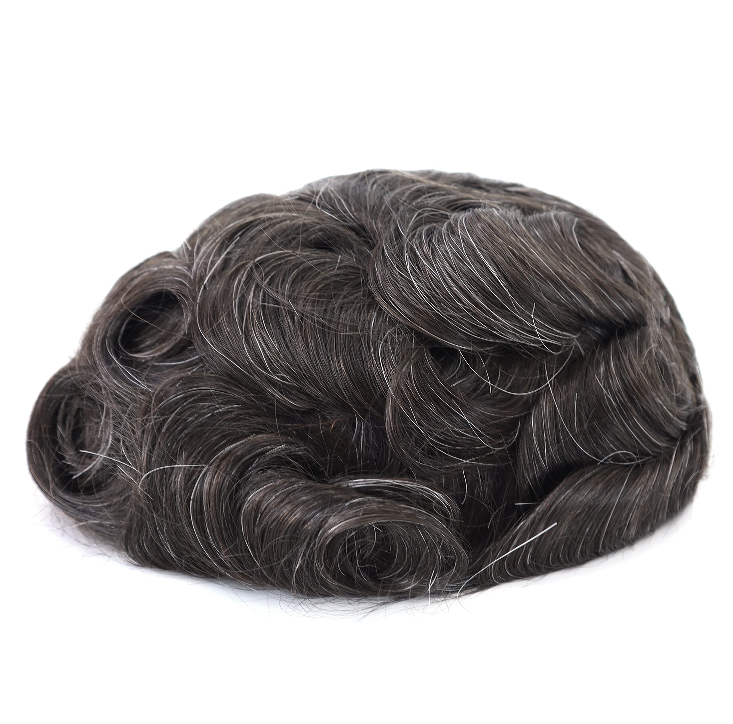 Premium Men's Toupee Hairpiece - 100% Human Hair Replacement System with Thin Skin & Hand-Tied Knots (#310) - Natural Look for Thinning Hair, Baldness & Daily Styling