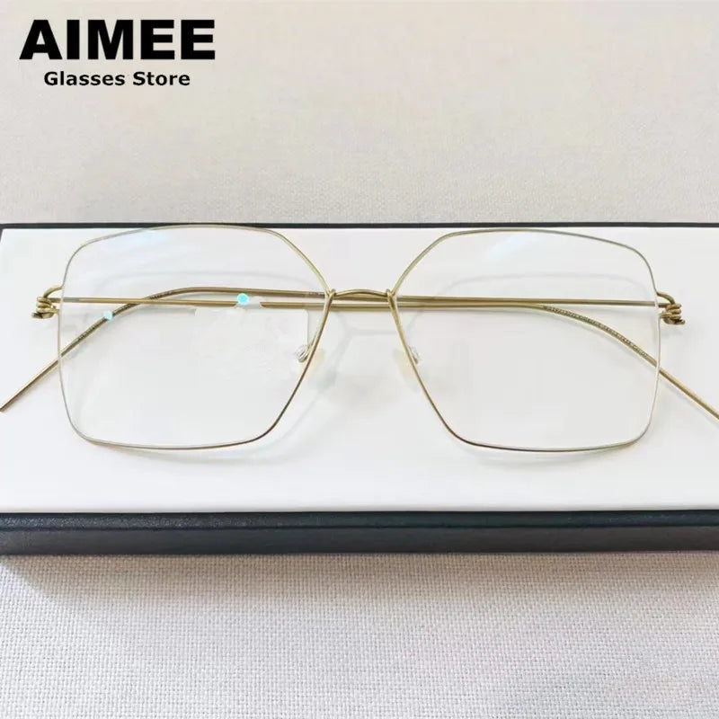 Aimee Women's Full Rim Polygon Square Screwless Titanium Eyeglasses Frame 61008 - Lightweight & Durable Glasses for Work, Reading, and Fashion Accessories