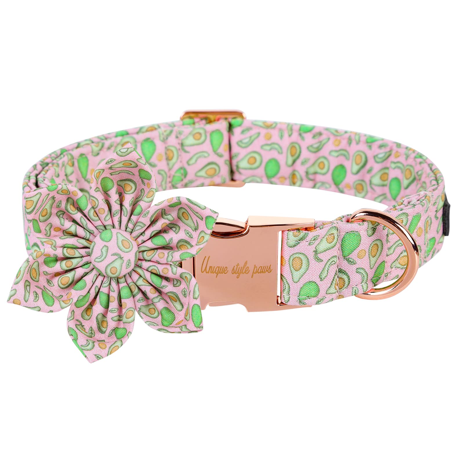 Stylish Pink Avocado Flower Dog Collar with Adjustable Metal Buckle - Summer Fashion Accessory for Small, Medium & Large Dogs - Perfect for Walks, Pet Photos & Special Occasions