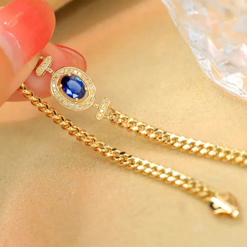 18K Yellow Gold Sapphire Flower Bracelet for Women - Real Natural Sapphire & 18K Gold Romantic Jewelry - Perfect for Weddings, Anniversaries & Special Occasions
