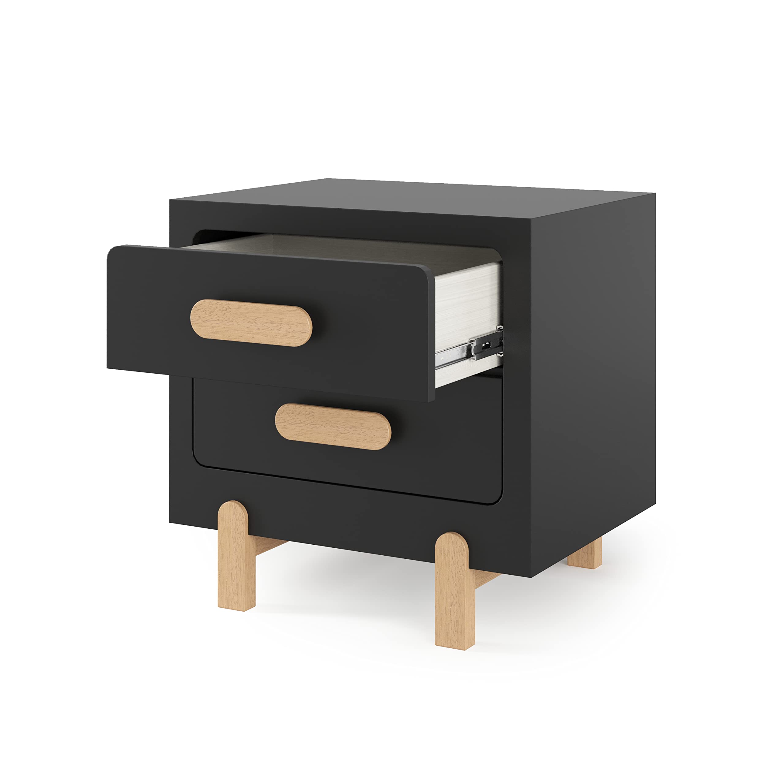 Child Craft Park Heights 2-Drawer Nightstand - Sturdy Pinewood Nursery & Bedroom Side Table with Large Storage | Made in USA | Fully Assembled (Caviar Black) | Perfect for Baby Rooms, Kids' Bedrooms & Guest Rooms