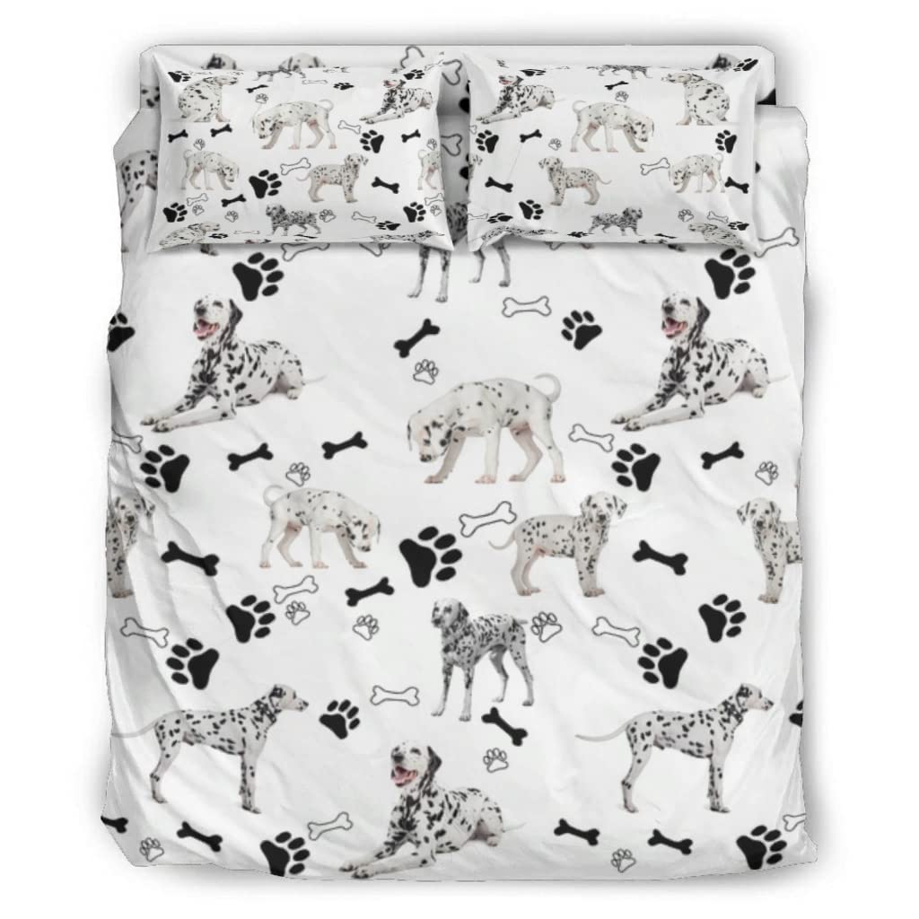 Premium 4-Piece Dalmatian Print Microfiber Bed Sheet Set - King Size, Ultra Soft & Wrinkle Resistant - Includes 1 Flat Sheet, 1 Duvet Cover & 2 Pillowcases - Perfect for Cozy Bedrooms, Guest Rooms & Dorm Decor