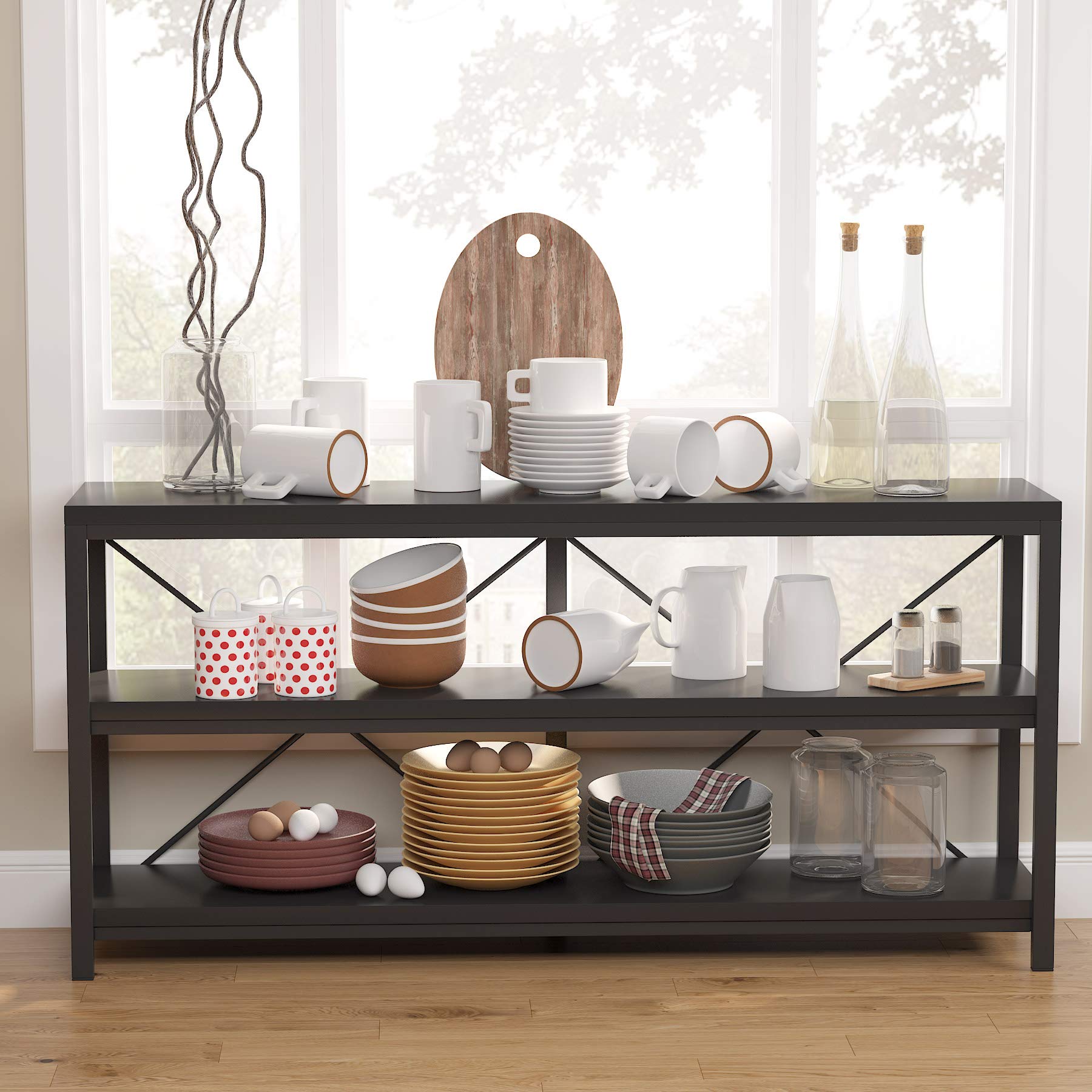 Tribesigns 55 Inch 3-Tier TV Stand Console with Storage Shelves - Long Sofa Table for Living Room, Hallway & Entryway - Perfect for TVs, Books, Decor & More