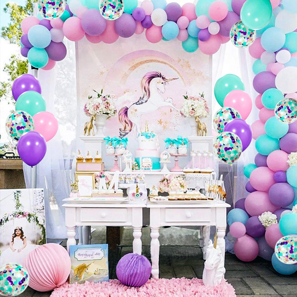 40 Pack Unicorn Balloons - 12 Inch Pastel Latex Balloons in Light Purple, Pink & Seafoam Blue with Confetti & Ribbon for Party Decorations | Perfect for Birthday Parties, Baby Showers, Weddings & Graduation Celebrations