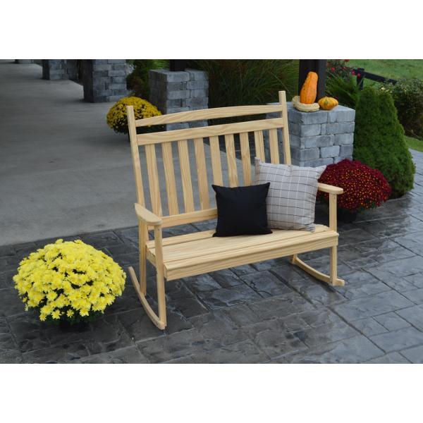 Yellow Pine Double Classic Porch Rocker - Handcrafted Wooden Outdoor Rocking Chair for Patio, Deck & Garden Relaxation | A&L Furniture