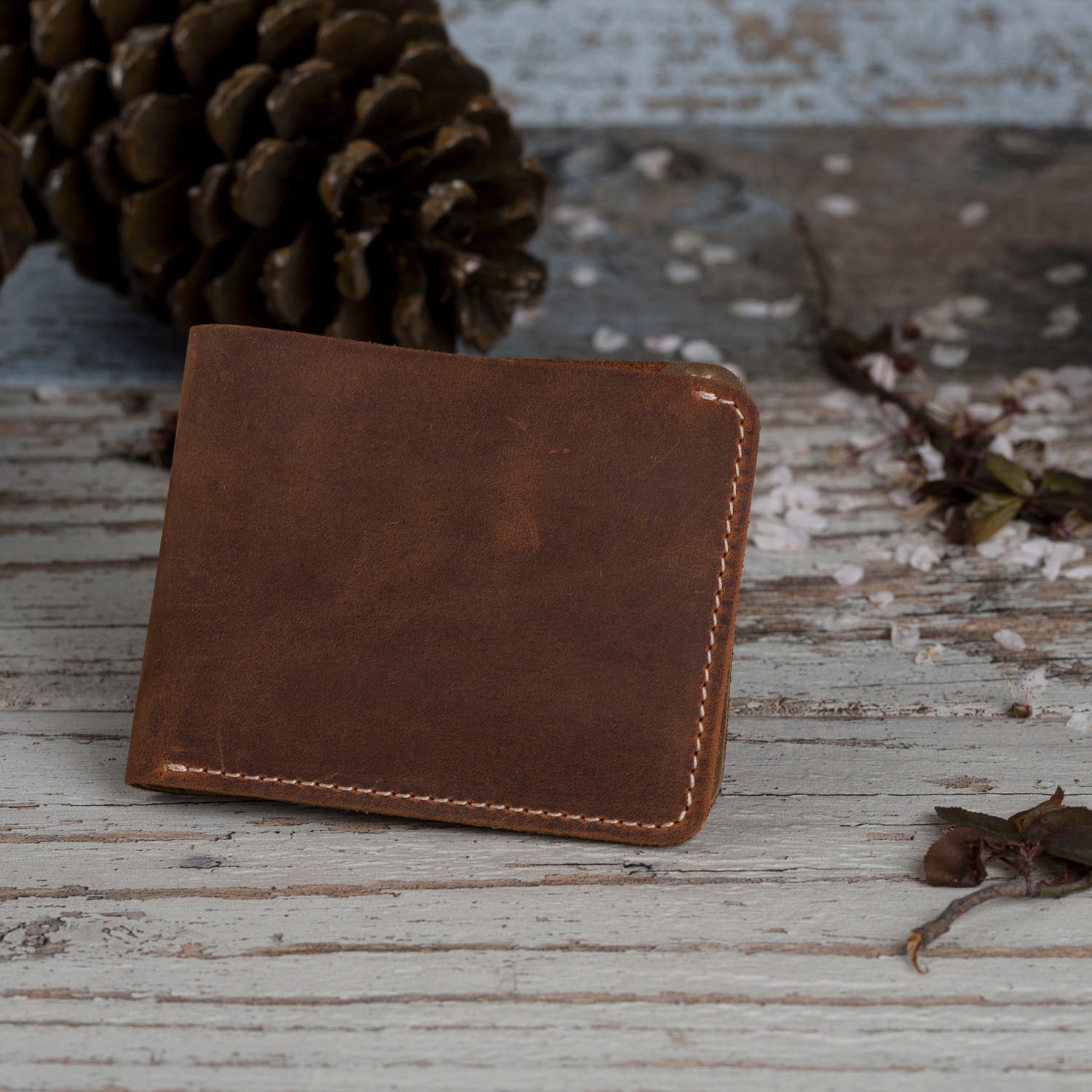Slim Leather Wallet for Men - Brown & Tan Genuine Leather Minimalist Bifold Wallet - Perfect for Everyday Carry, Travel & Business Use