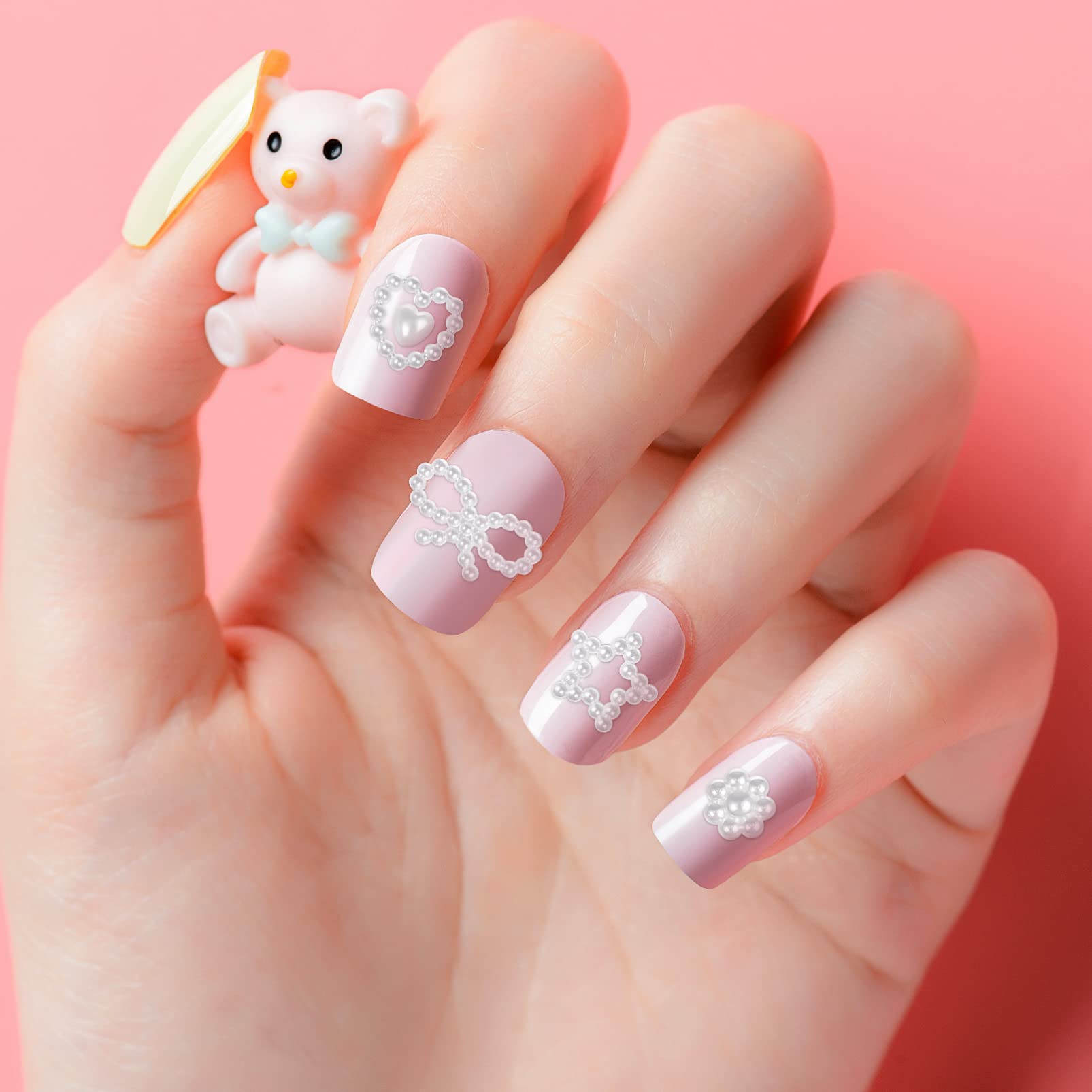 Minkissy 1 Box Nail Art Decorations - 500pcs Flat White Pearl Nail Charms for Manicure, DIY Nail Art Supplies & Nail Decoration Accessories - Perfect for Home Salon, Bridal Nails & Party Nail Art Designs