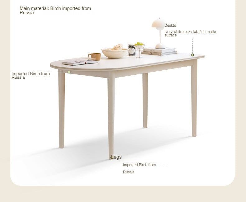 Birch Solid Wood Cream Semi-Circular Dining Table - Modern Farmhouse Style for Small Spaces, Kitchen Nooks & Cozy Breakfast Areas